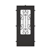 New York Black exterior wrought iron single door with energy efficient glass.