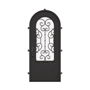 New York black architectural iron single radius top door with double glass.