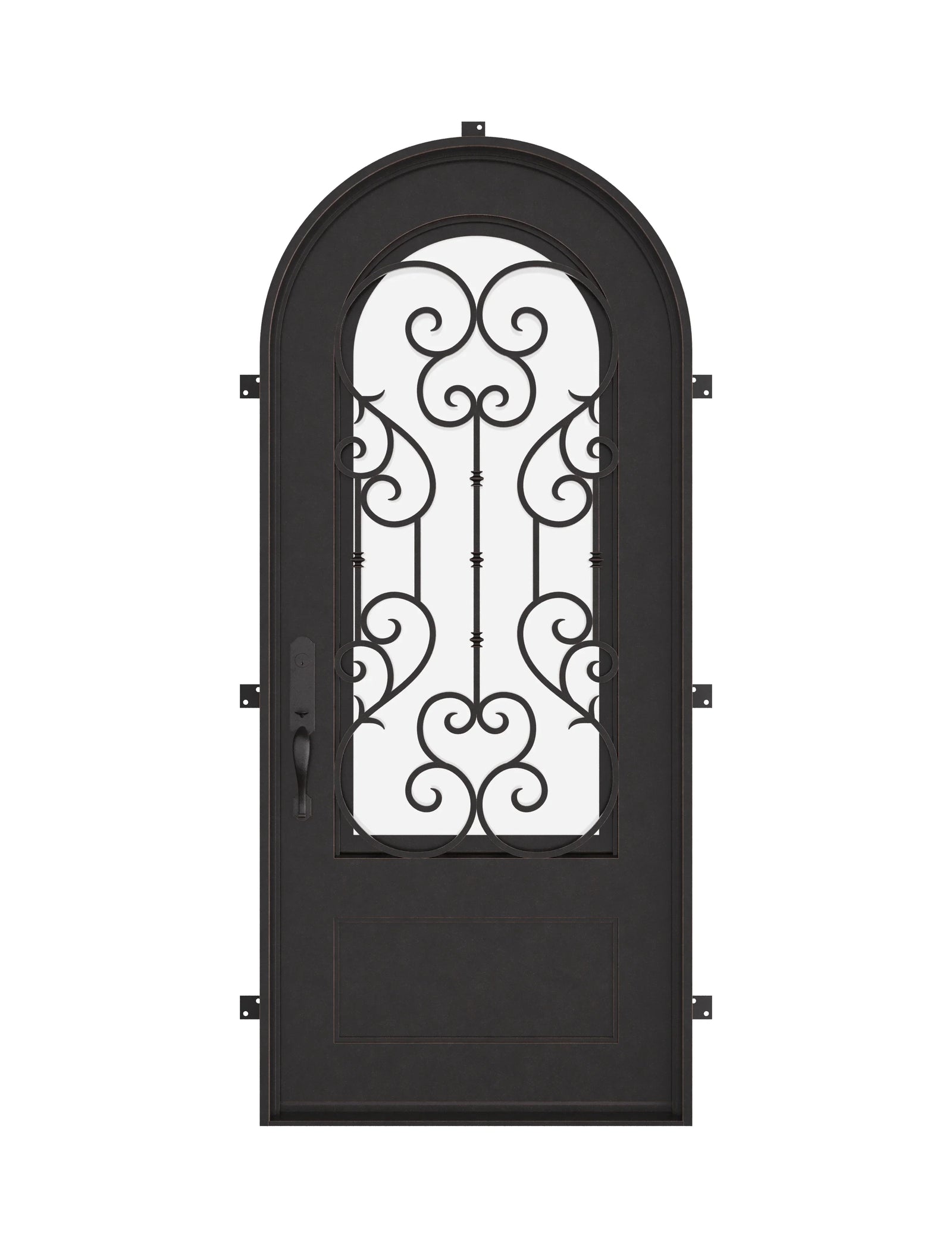 New York round top door thermally broken with double glass in black color.