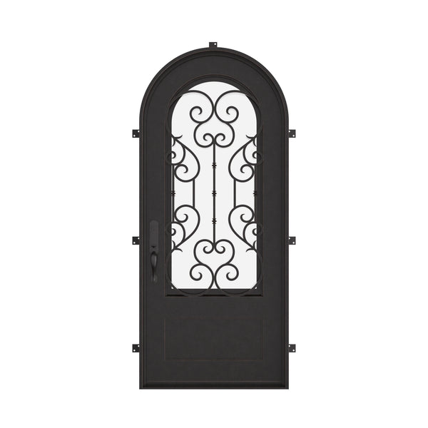 New York round top door thermally broken with double glass in black color.