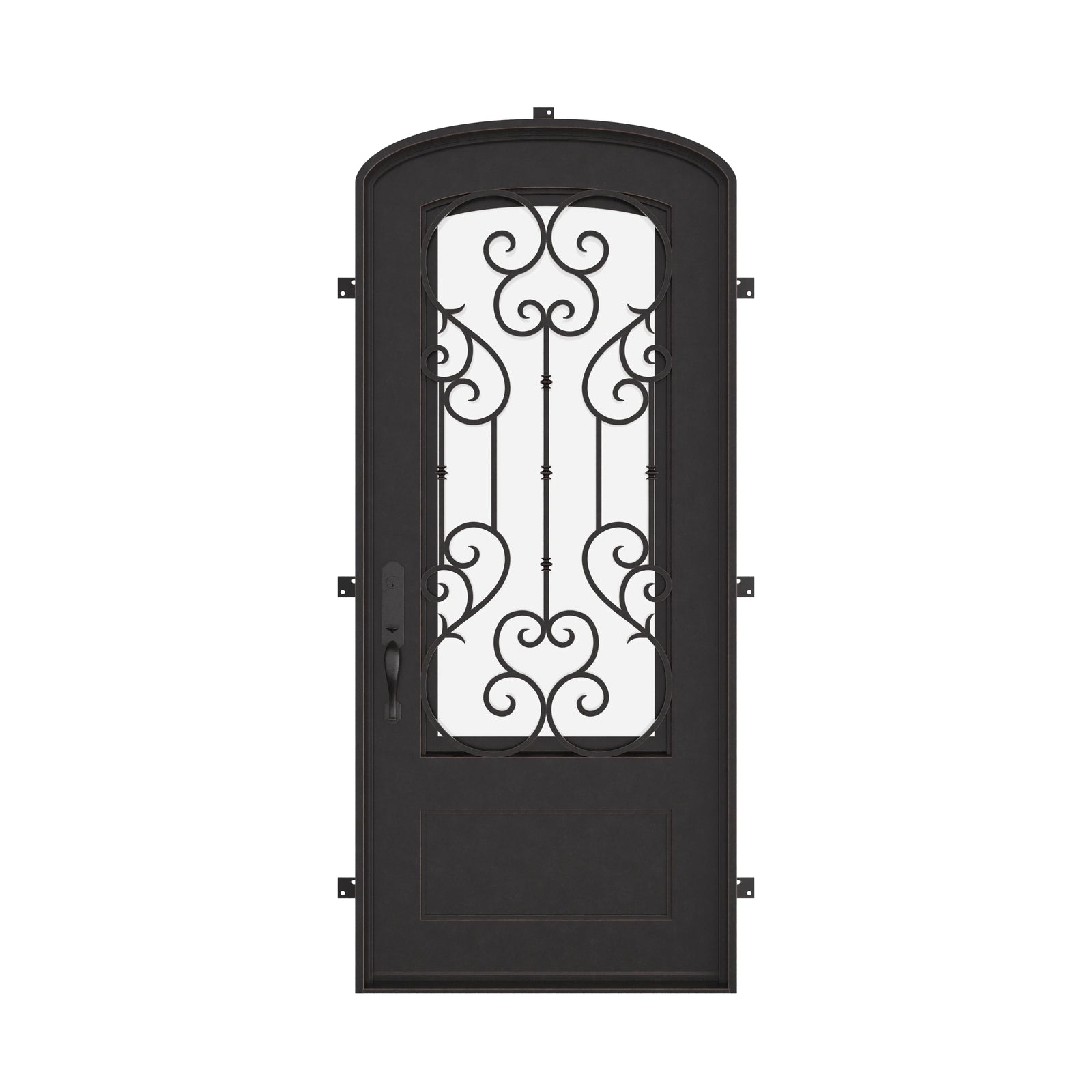 New York bronze color exterior metal mini arch top single door with double-pane tempered glass.