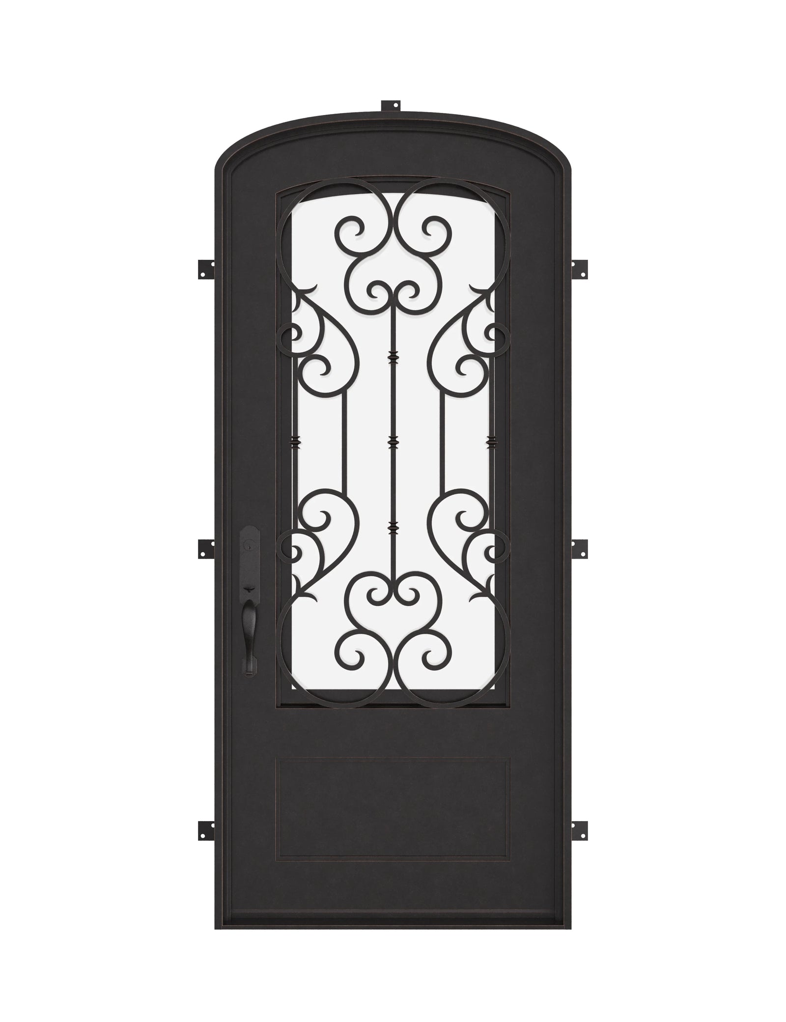 New York bronze color exterior metal mini arch top single door with double-pane tempered glass.