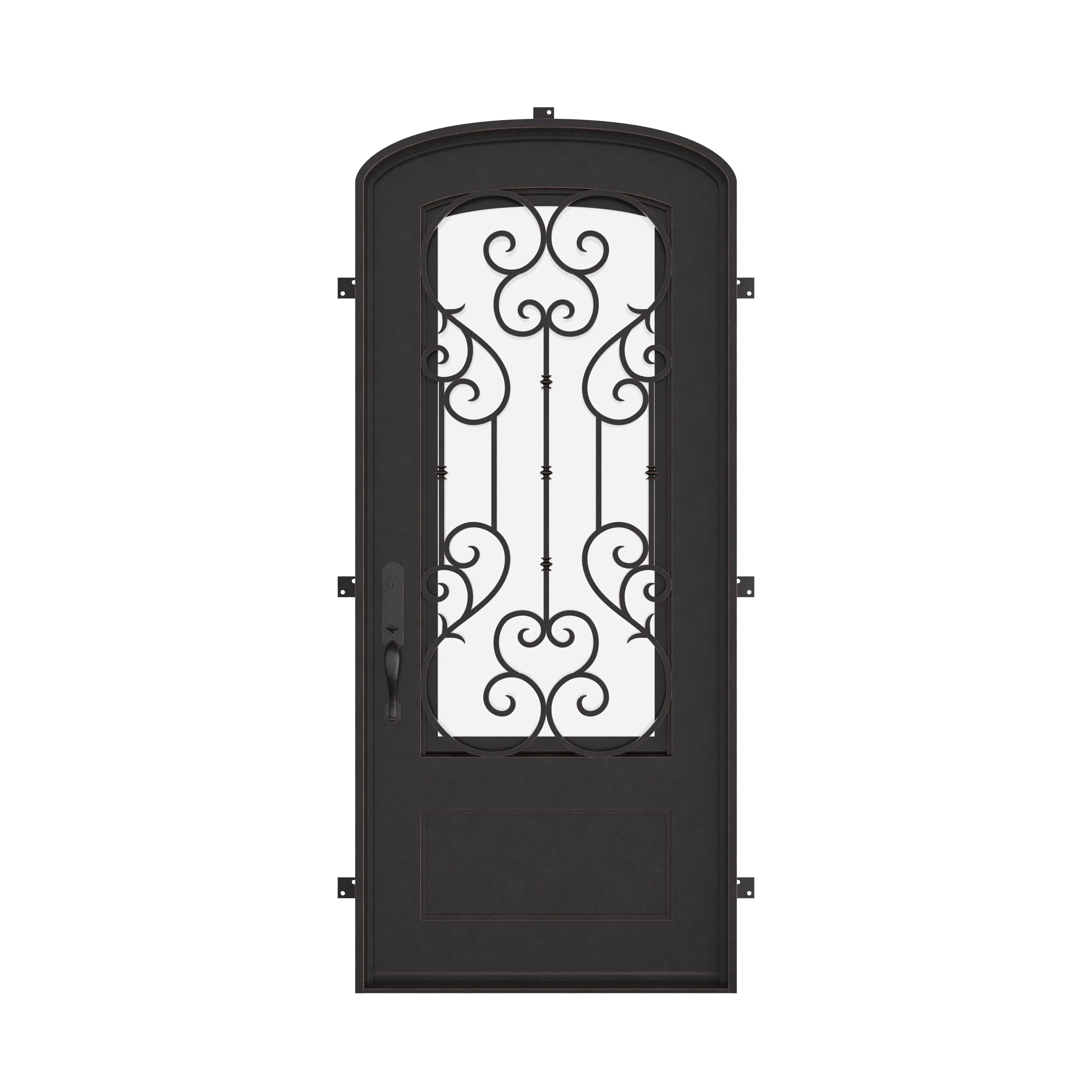 New York bronze color exterior metal mini arch top single door with double-pane tempered glass.