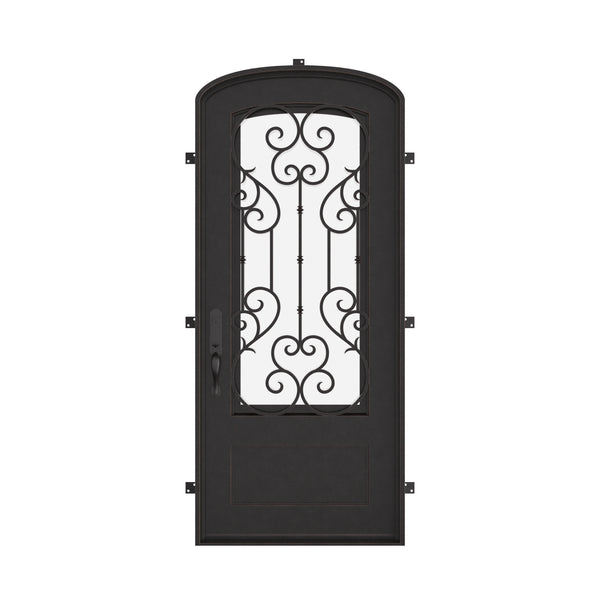 New York bronze color exterior metal mini arch top single door with double-pane tempered glass.