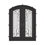 Paris arch top iron door in bronze shade with clear glass.