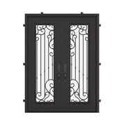 Paris bronze color wrought iron double flat top french door with glass.