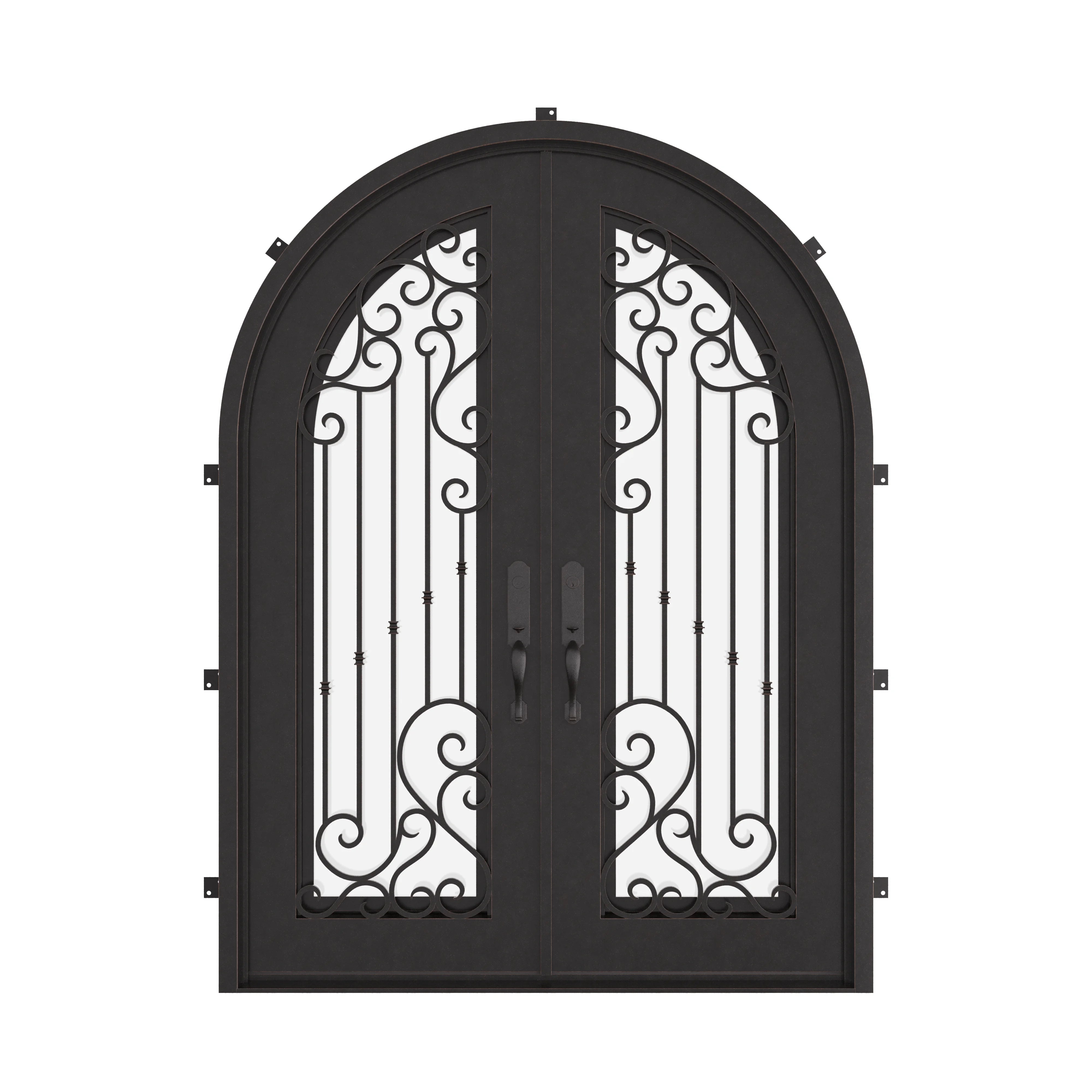 Paris radius top double french entry door with energy efficient tempered glass.