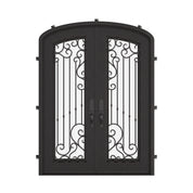 Paris arch top iron door with clear glass in bronze hue.