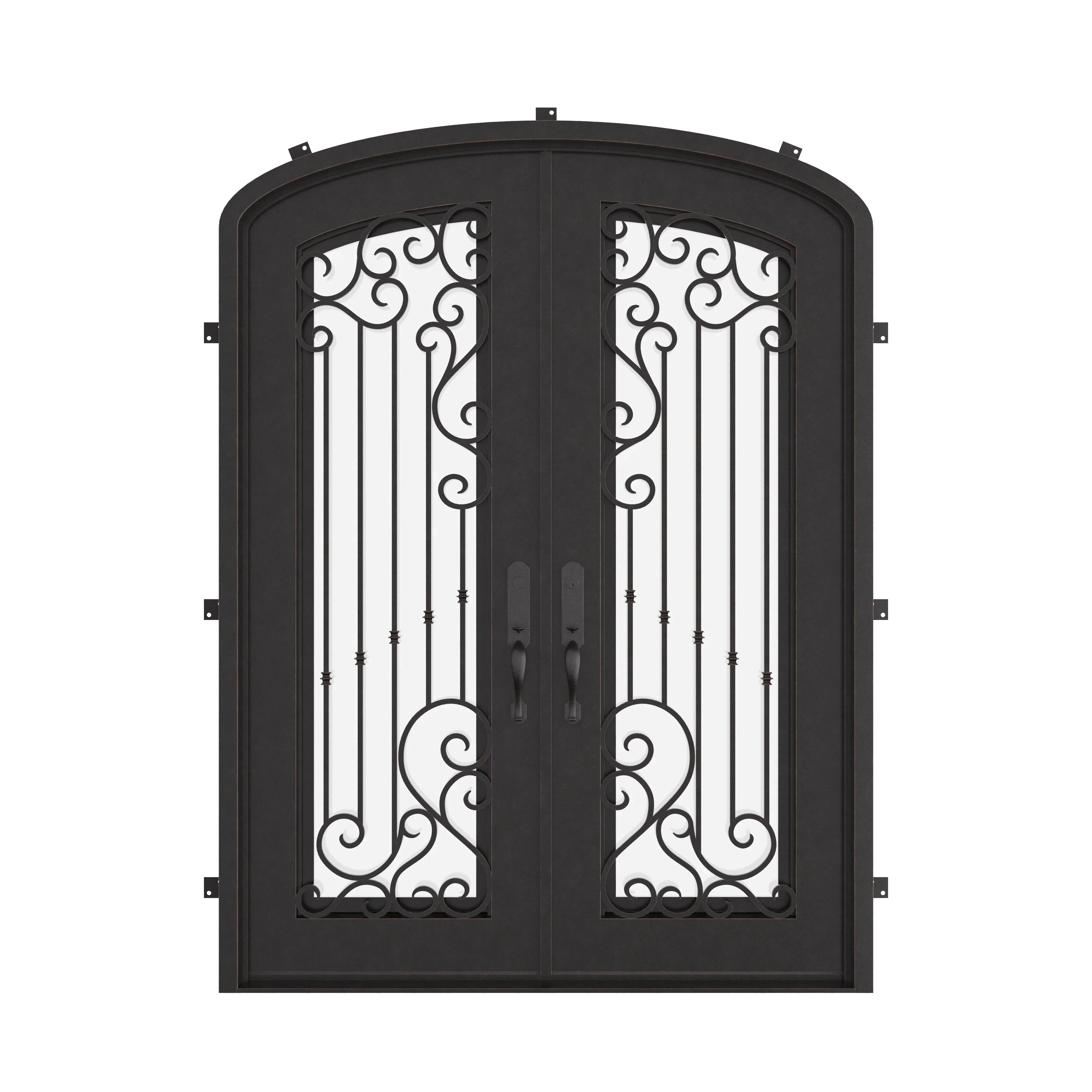 Paris bronze colored arched style iron door with efficient glass.