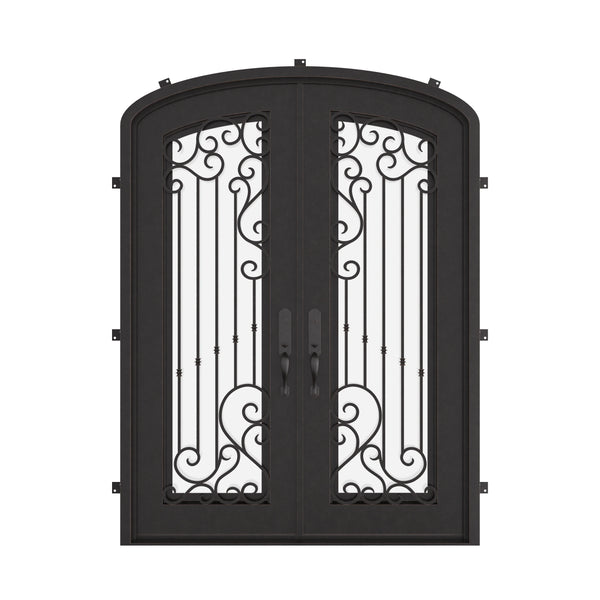 Paris bronze colored arched style iron door with efficient glass.