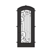 Paris curved top single swing door for cold weather in bronze finish.