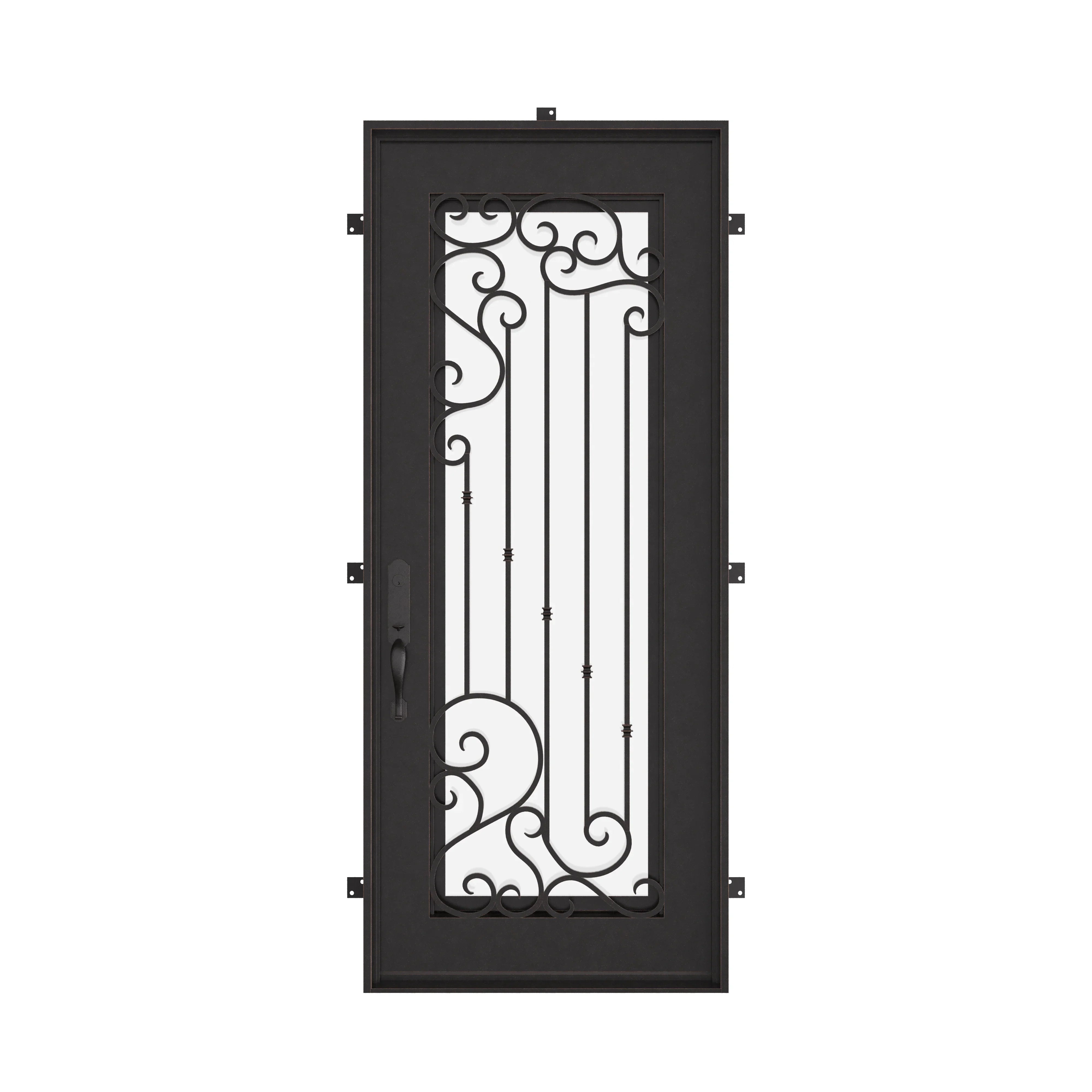 Paris single flat entry door with thermal barrier and decorative metalwork.