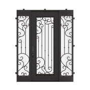 Paris metal swing door with operable dual-pane glass and sidelights.