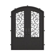 Story double entry door in bronze tone with arched entry.
