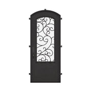 Story subtle arch top metal door for cold climates.