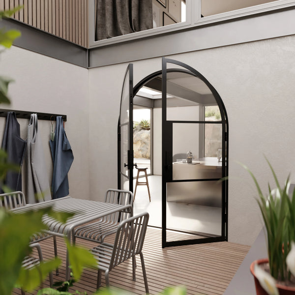 insulated arched double steel entry door system