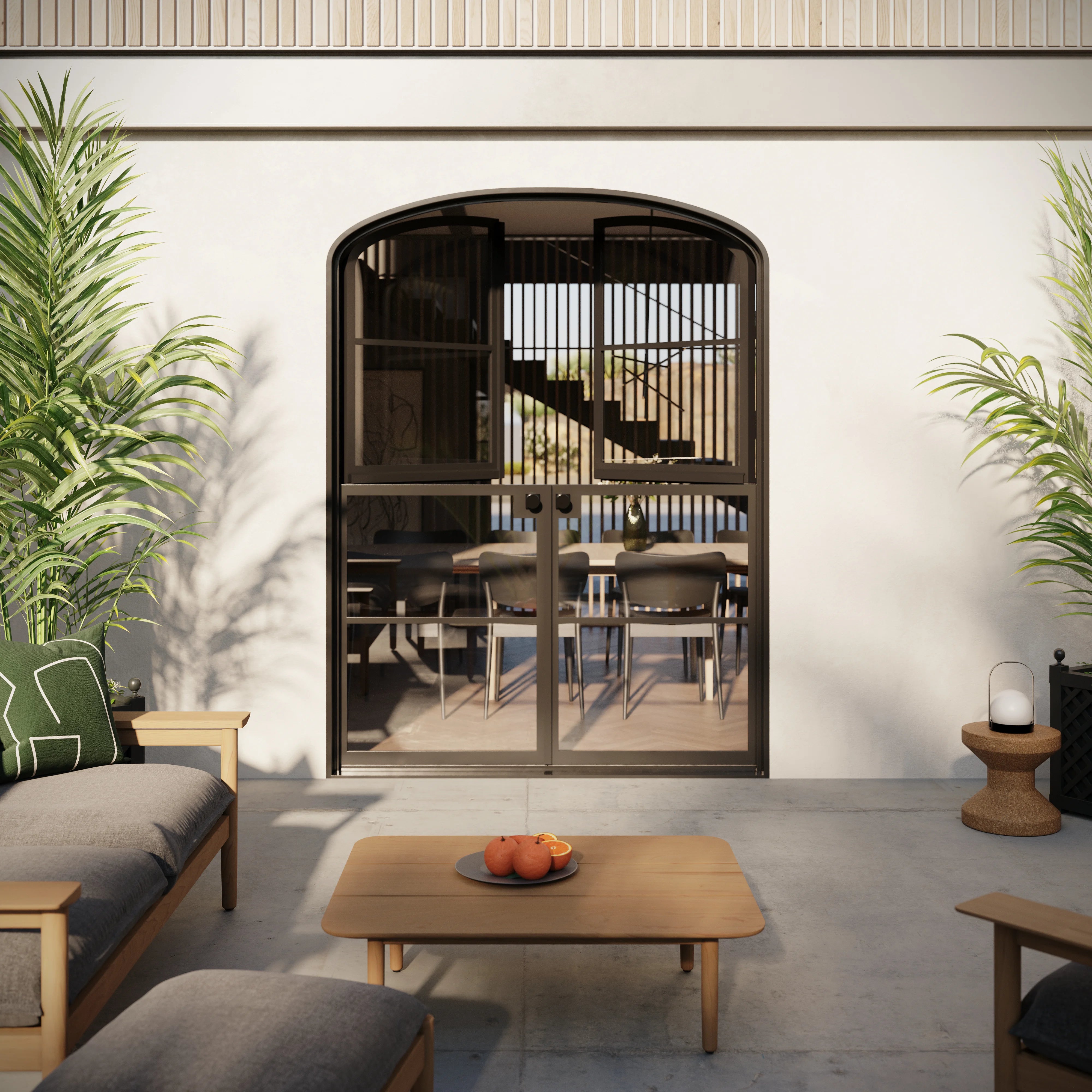 Double mini arch Air 4 Dutch doors with divided glass upper panels