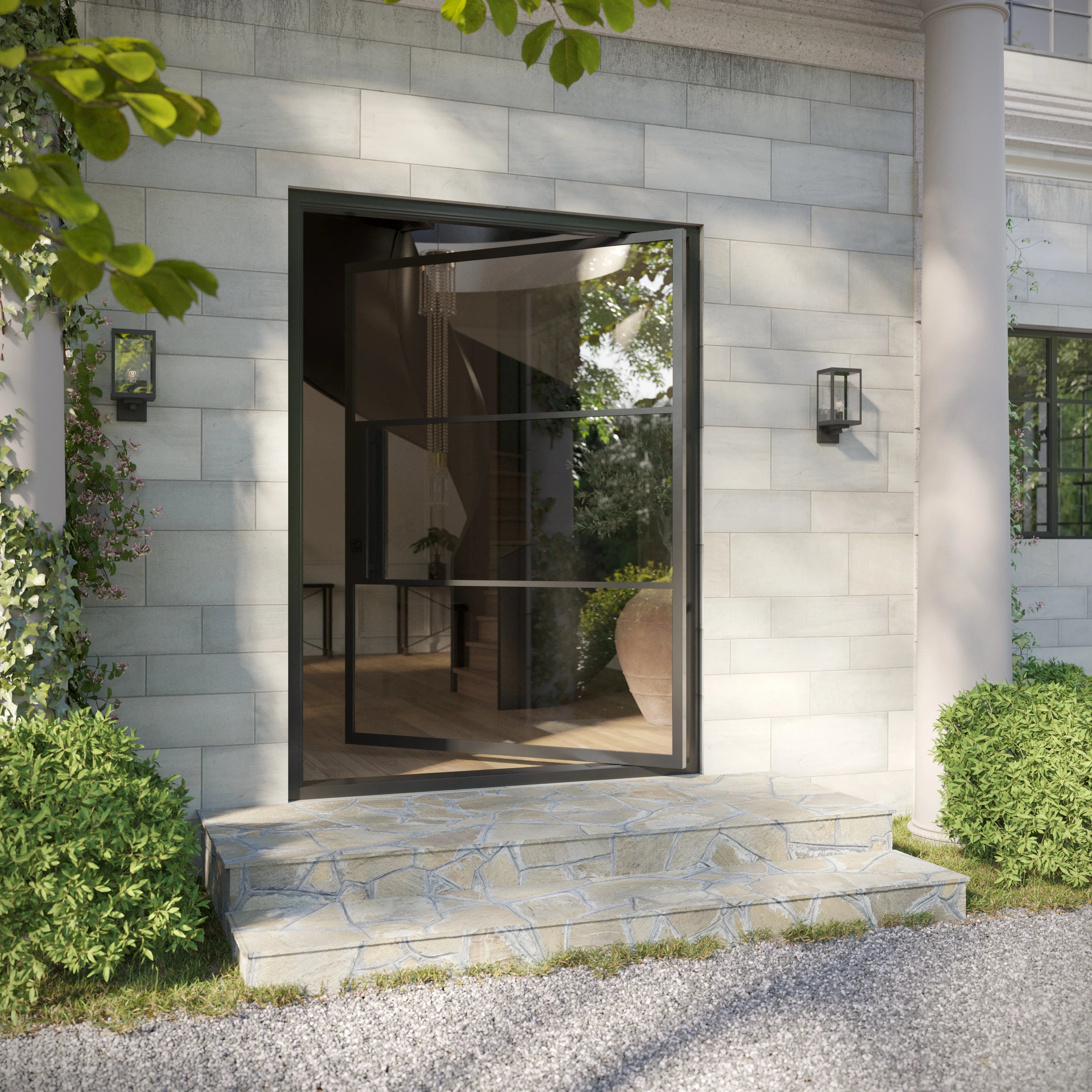 contemporary flat pivot front door