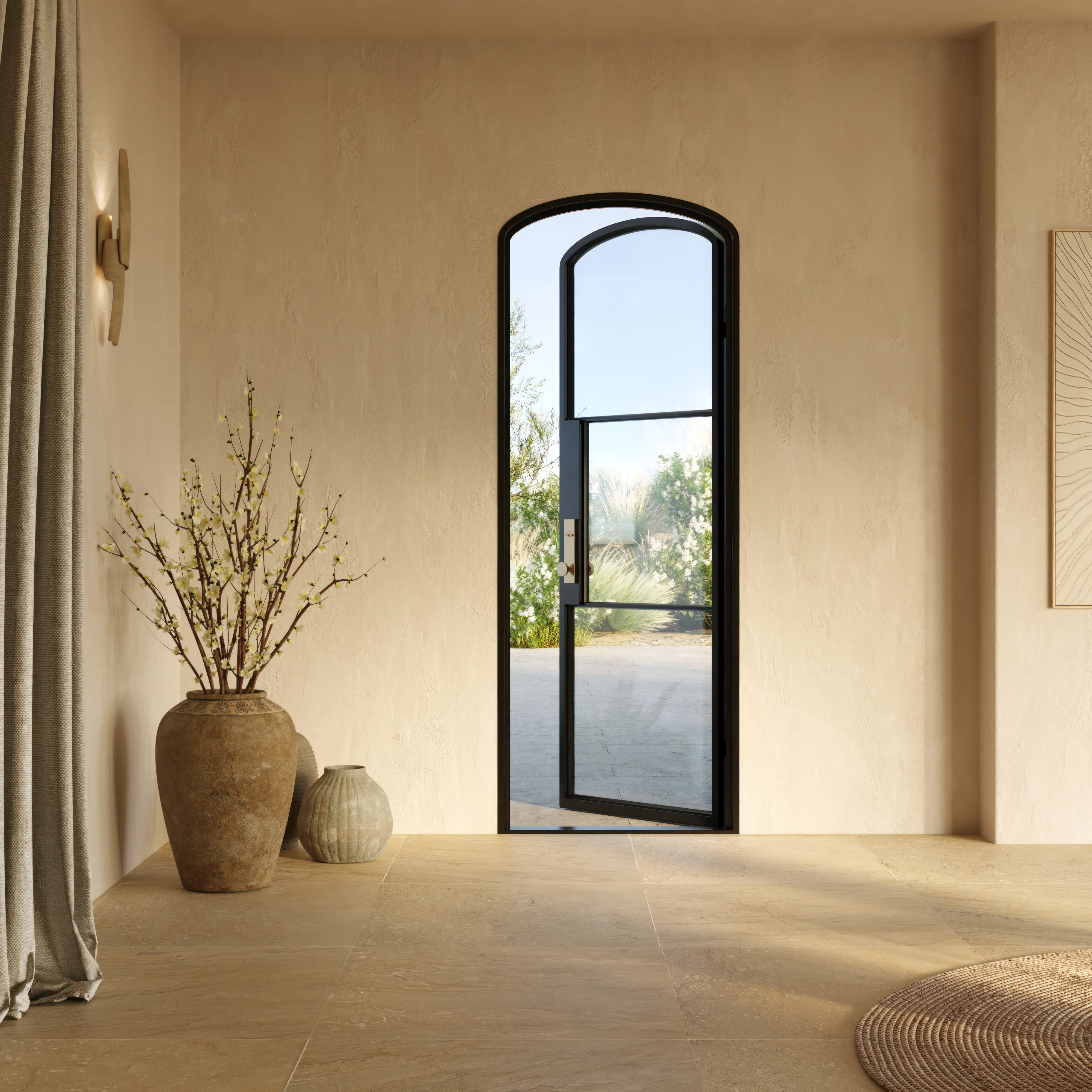 Air 4 single mini arch exterior steel door with elegant curved top design