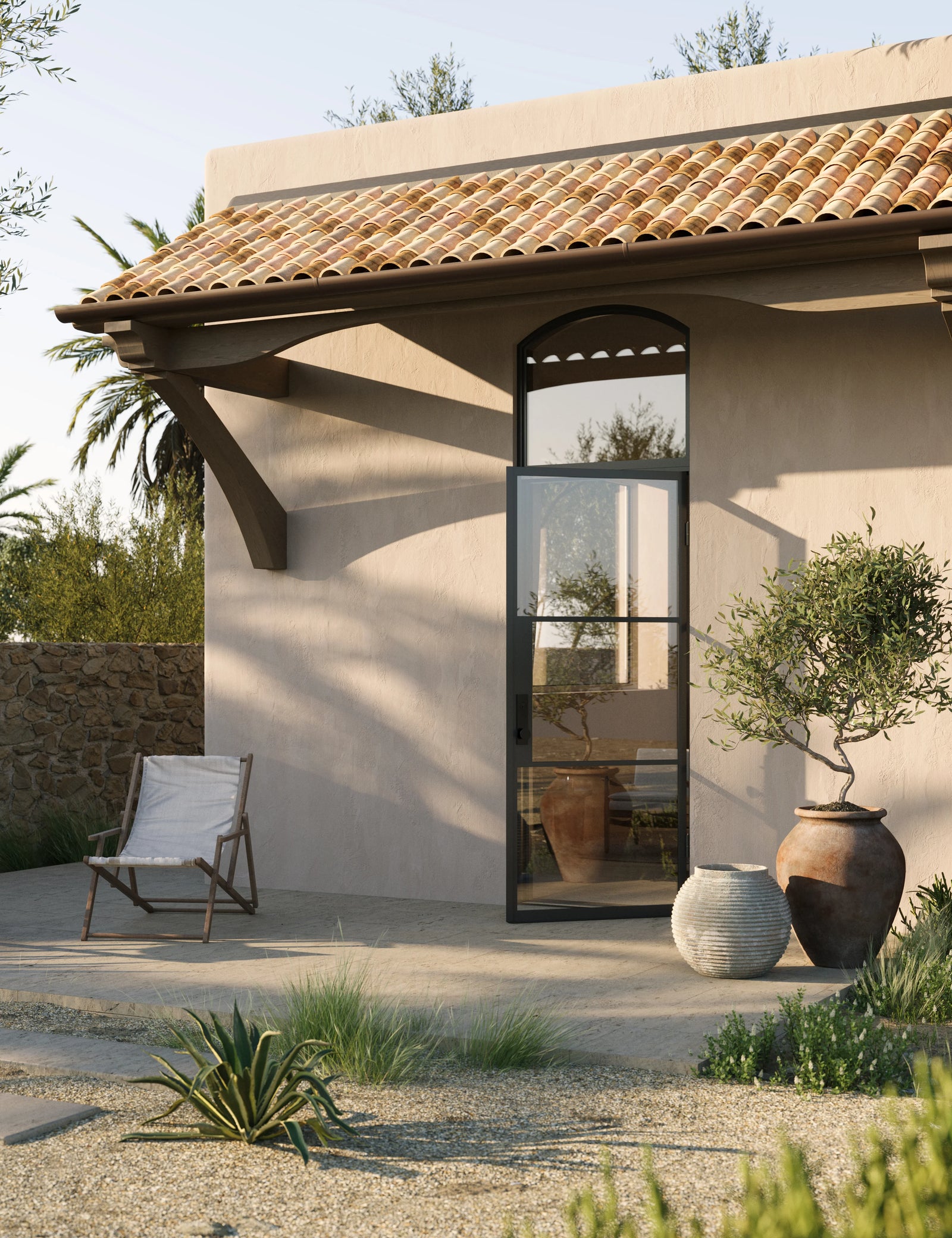 Air 4 flat single entry door with arch top window and narrow steel sightlines