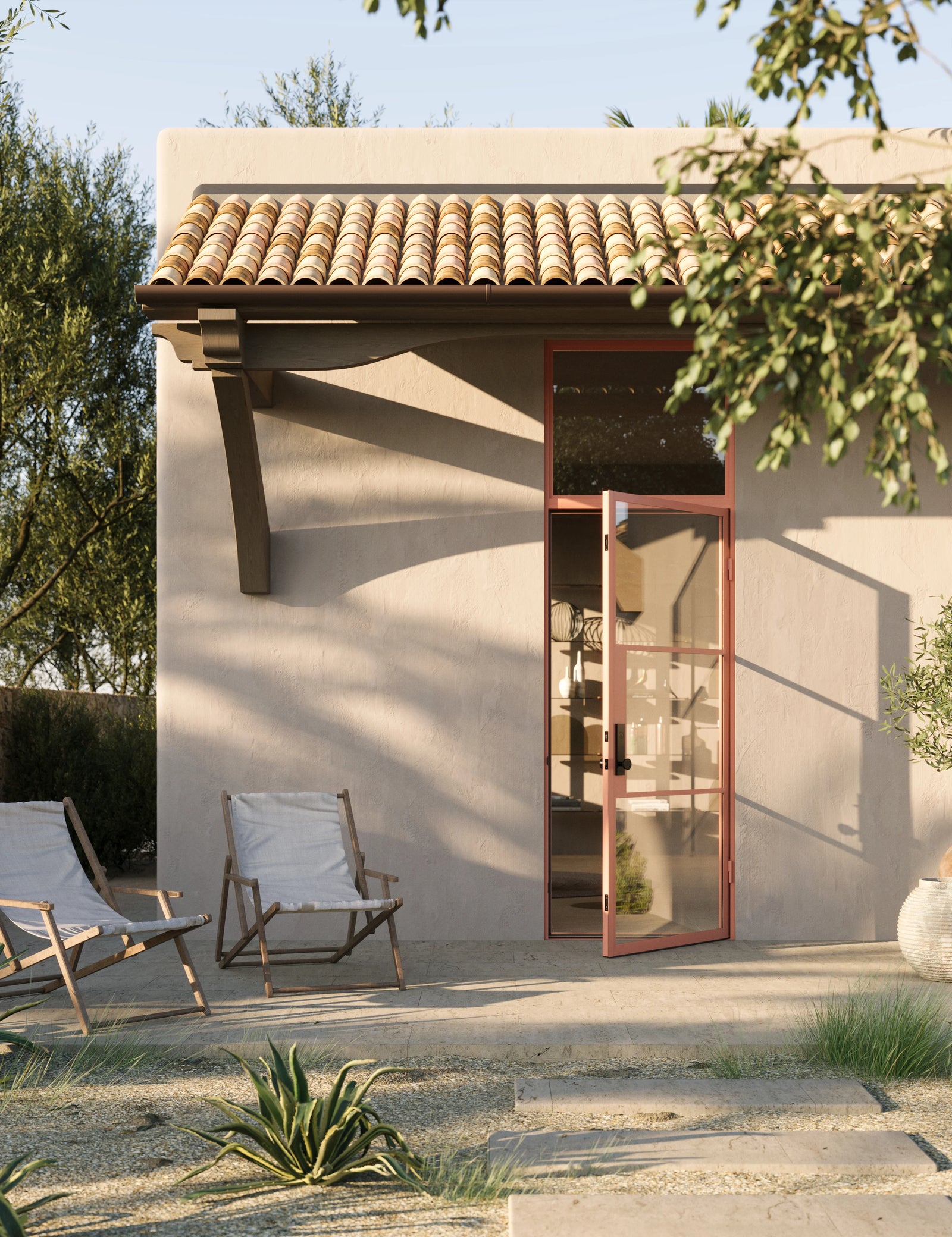Air 4 single flat entry door with transom window in architectural steel