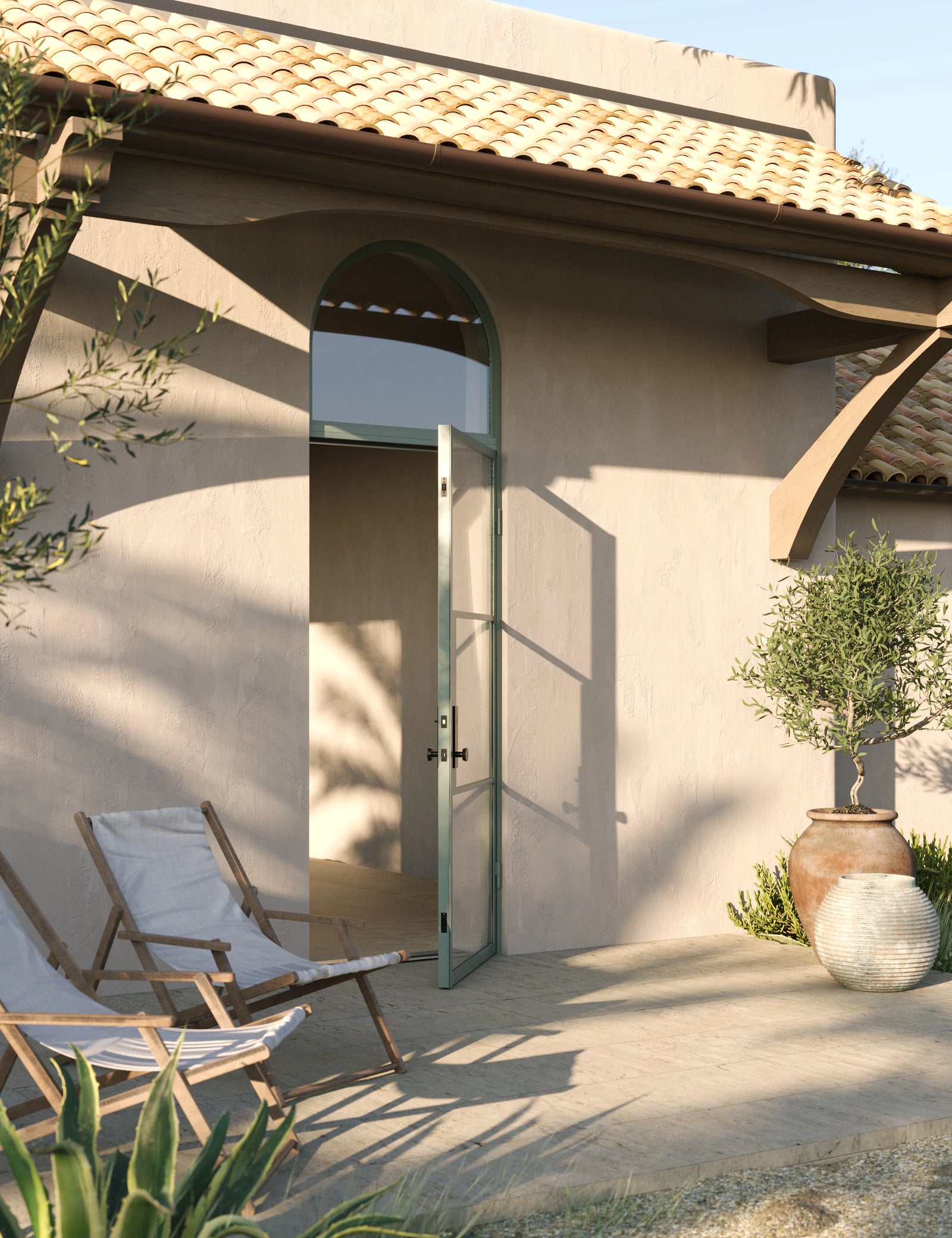 Air 4 flat single entry door with full arch top glass and slim steel frame
