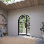Air 4 single full arch entry door with left window, cold rolled steel and NFRC-Rated glass