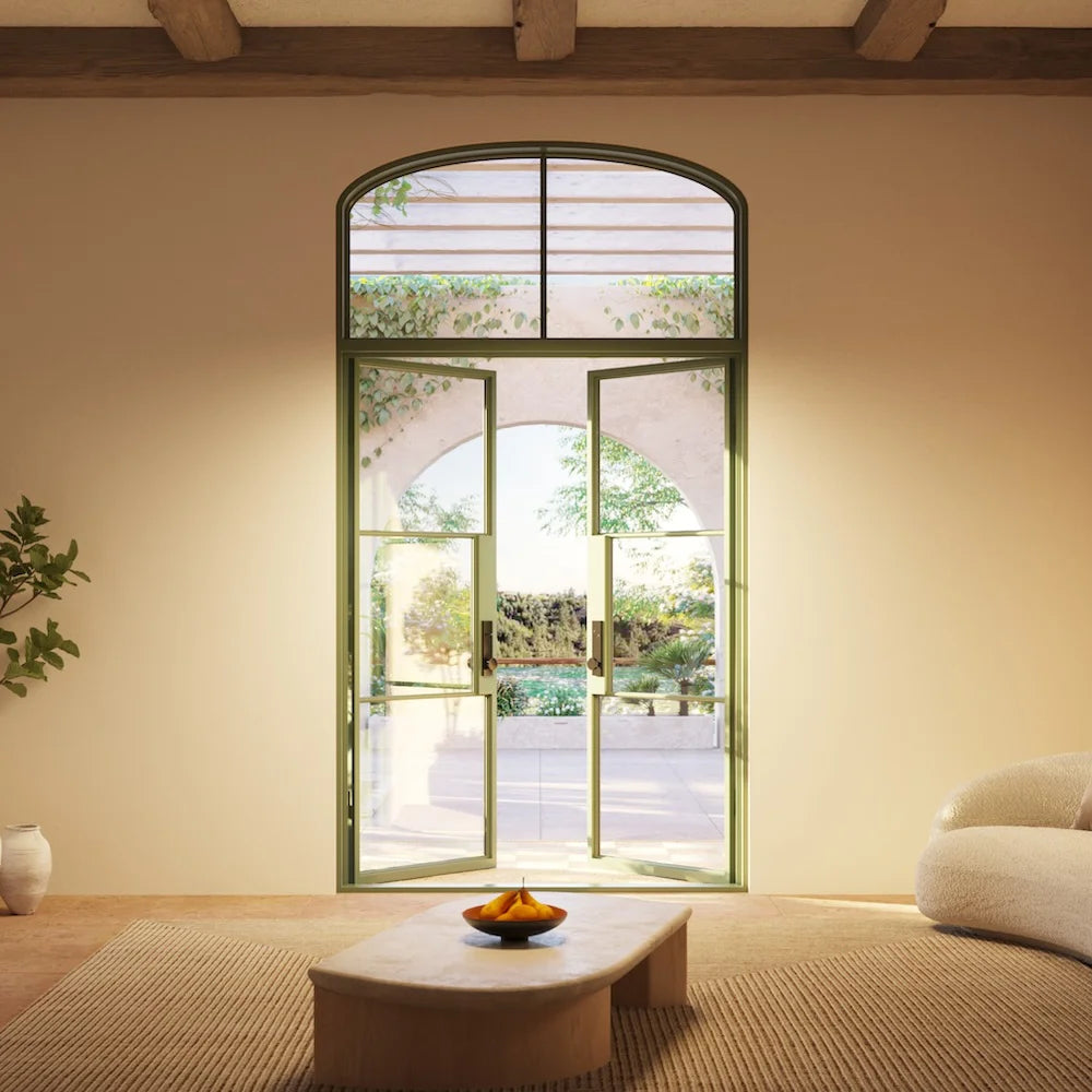 Air 4 flat double entry doors with mini arch top glass and slim frame