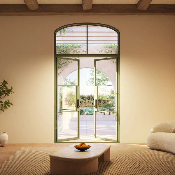 Air 4 flat double entry doors with mini arch top glass and slim frame