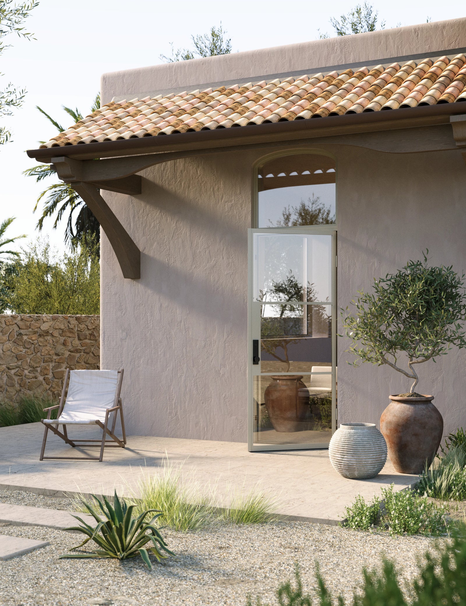 Air 4 flat single entry door with mini arch transom and sleek lines
