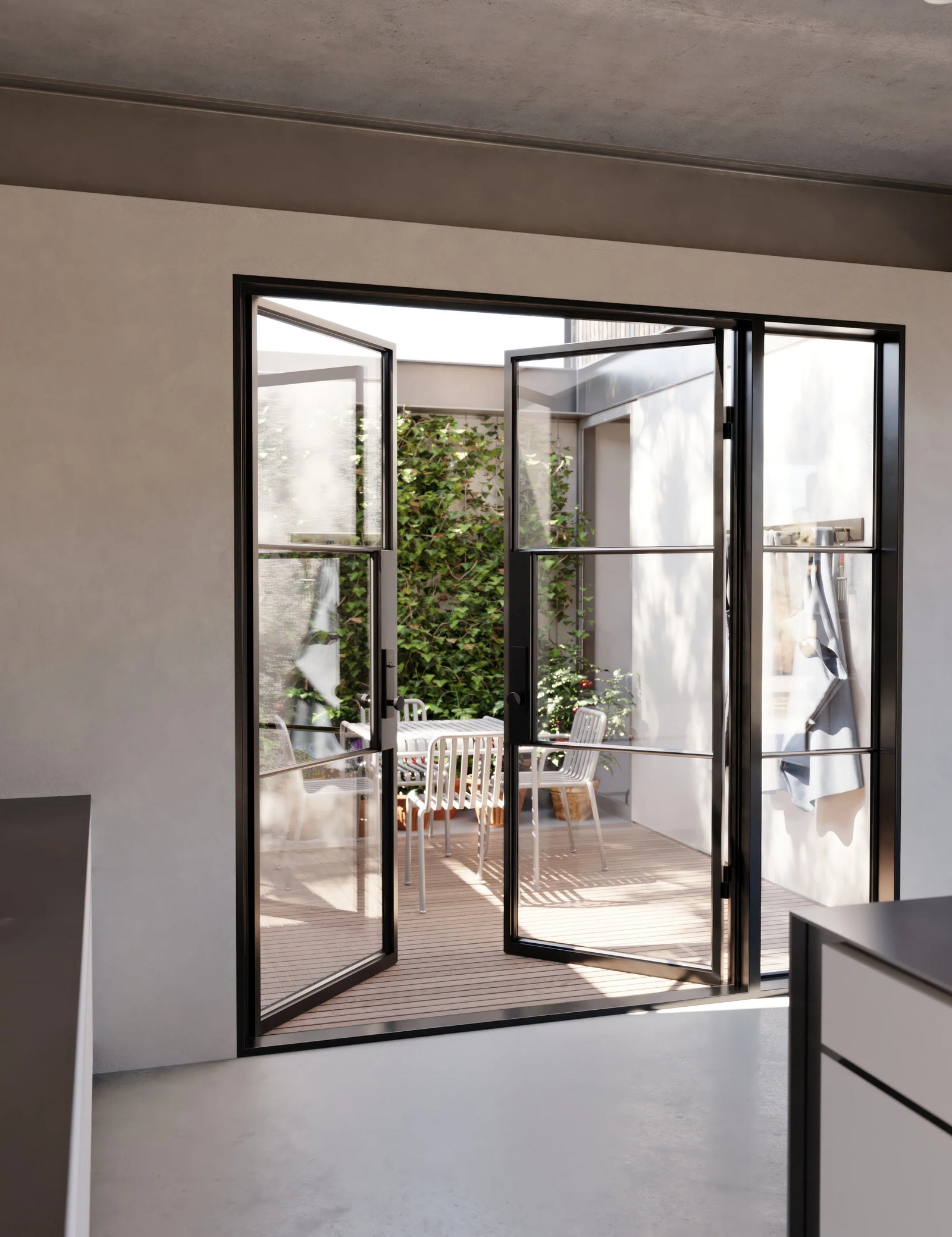 contemporary double doors with right sidelight and thermal core build
