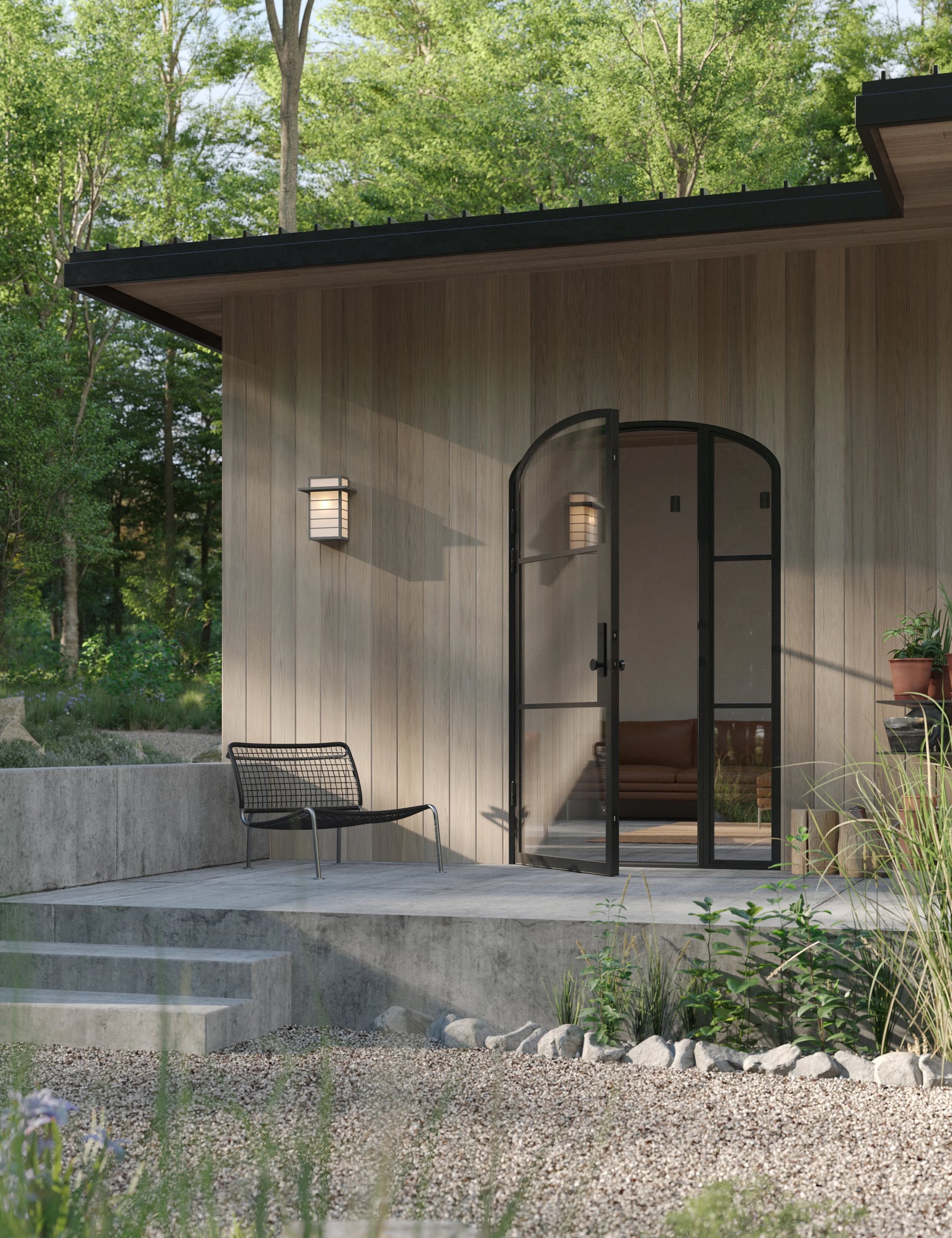 single entry door with right sidelight and mini arch glass
