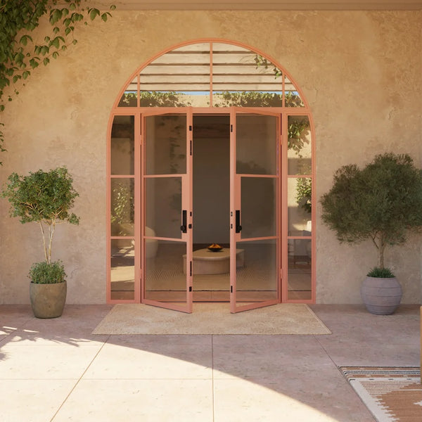 Air 4 black steel double entry with side windows and arched top