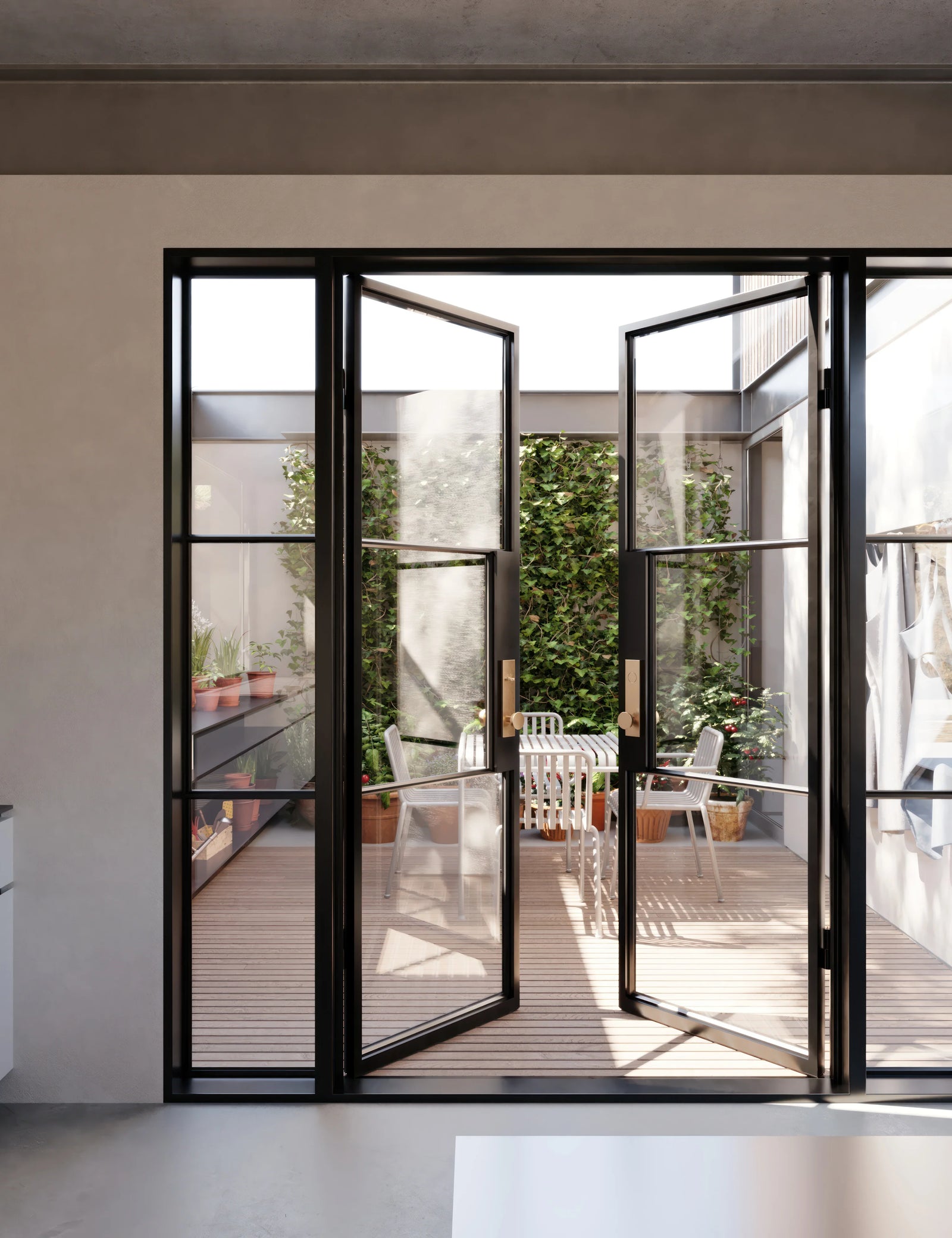 Air 4 double entry doors with side windows in cold-rolled steel and slim frames