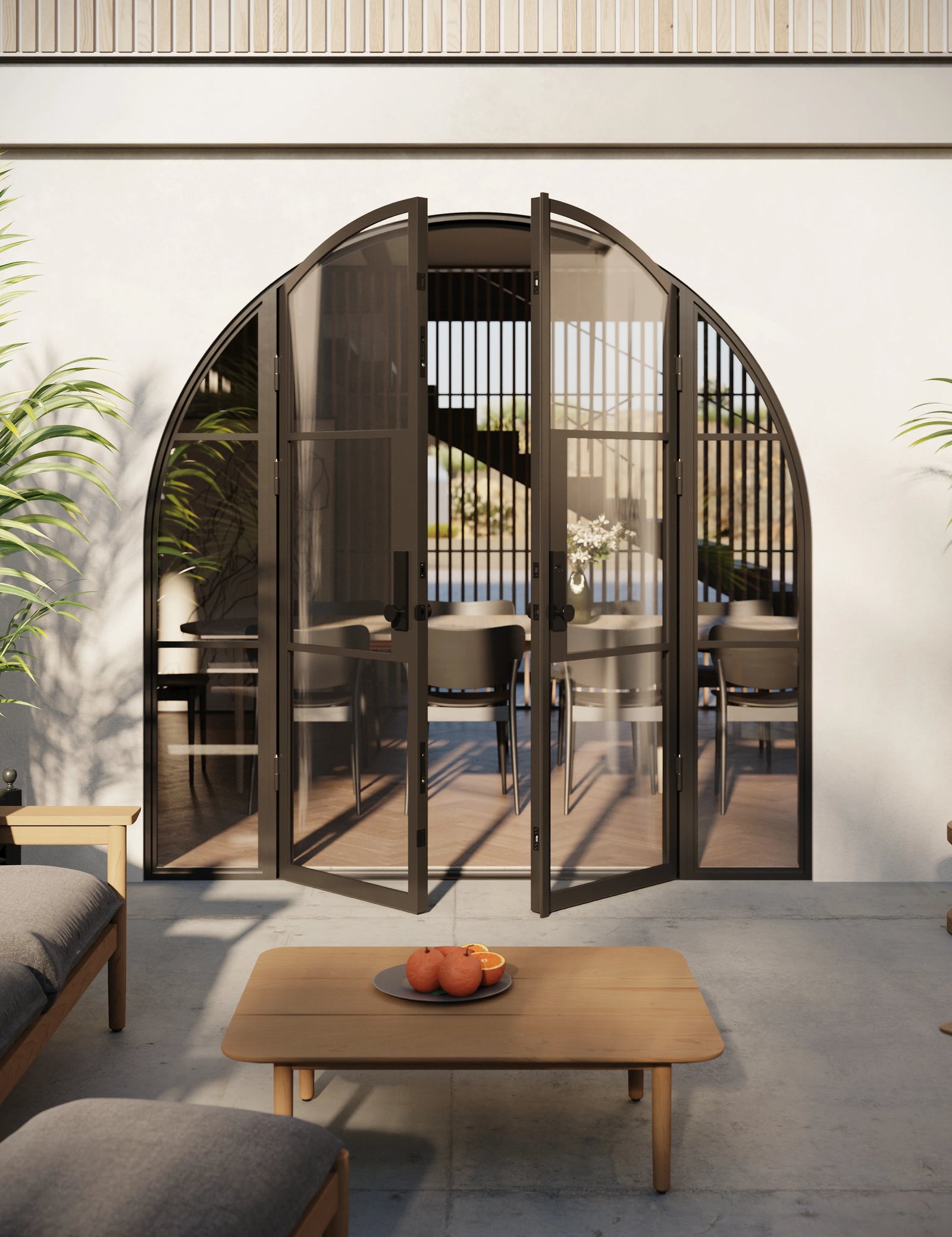 Air 4 grand full arch double entry doors with side glass panels