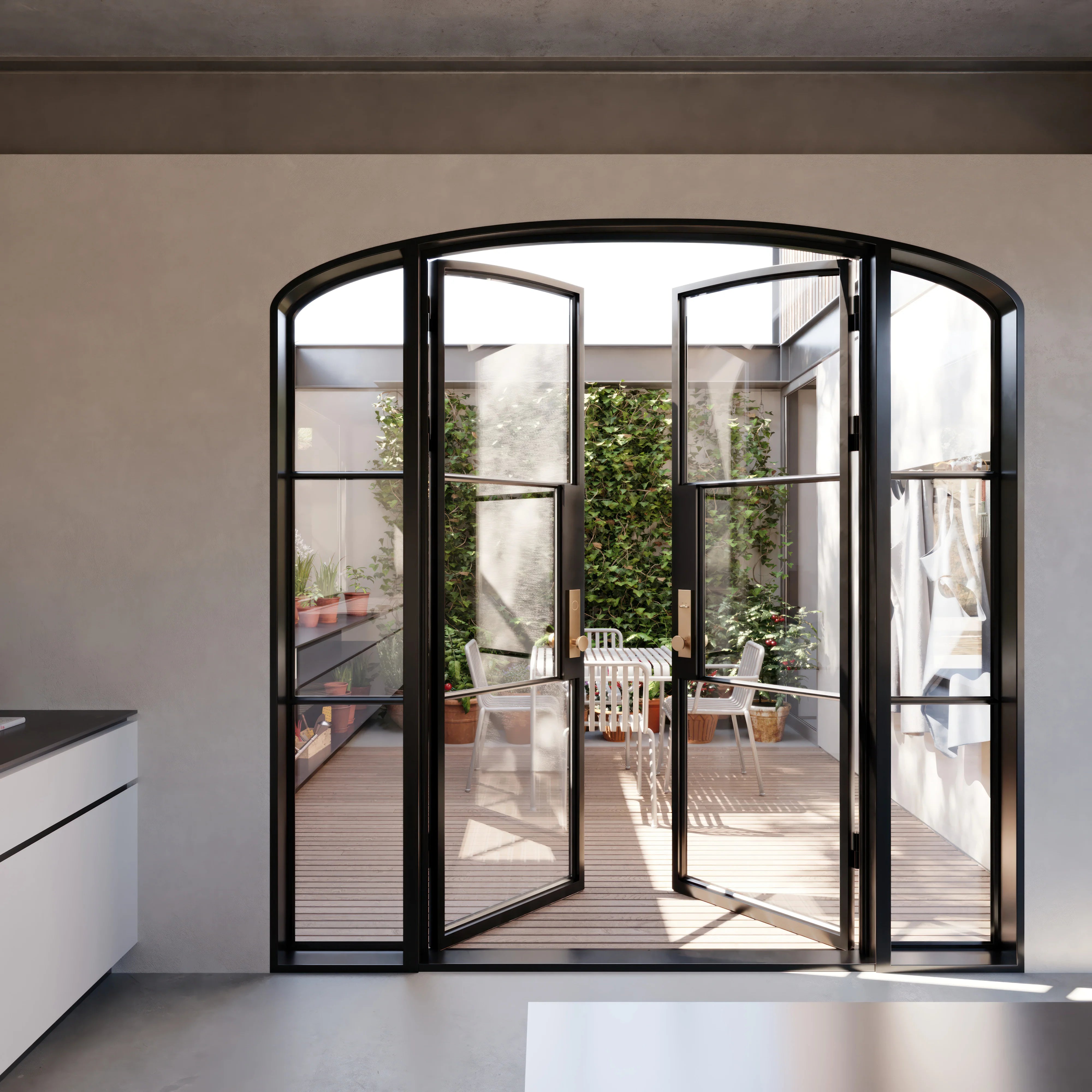 Air 4 double entry doors with mini arch tops and side windows