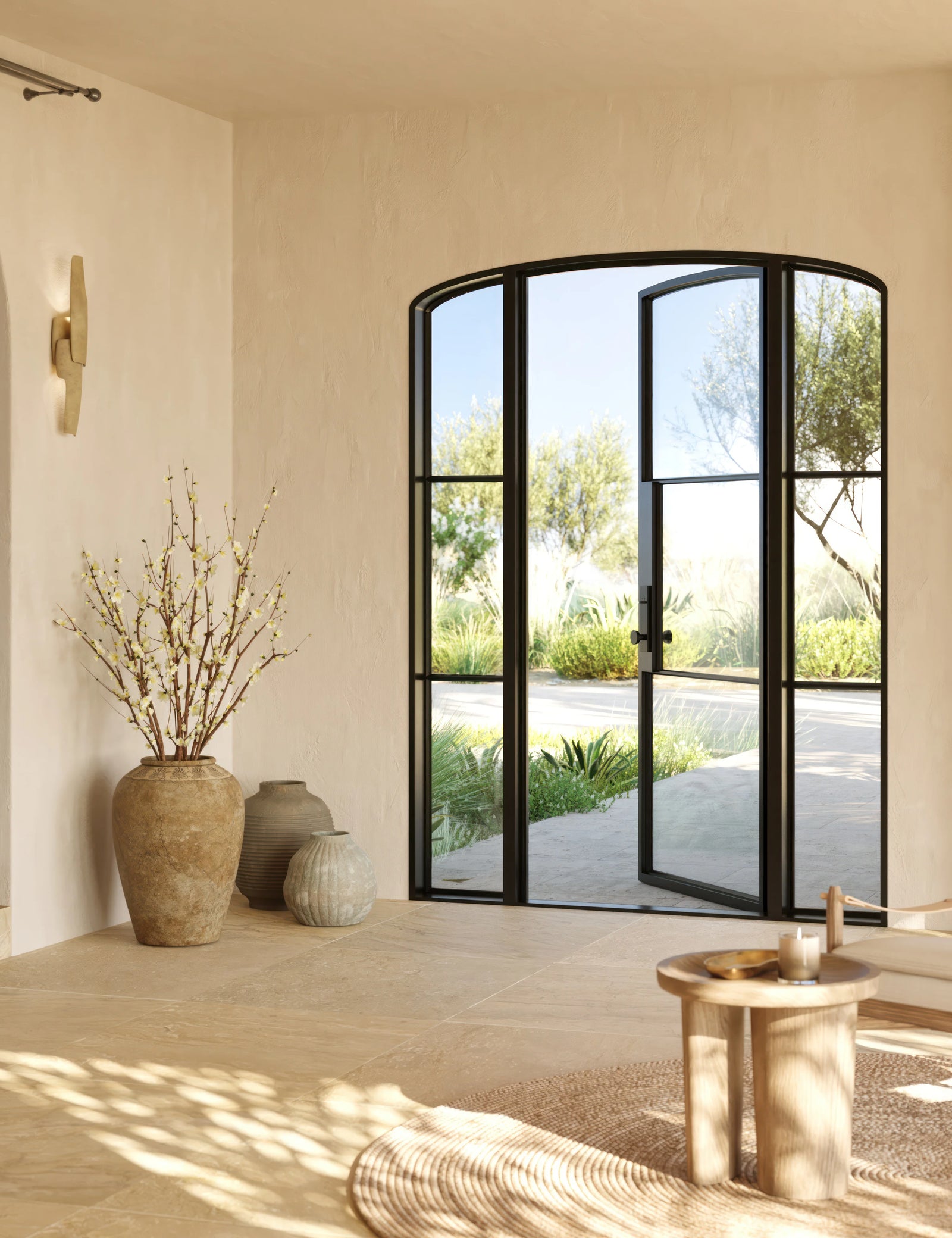 Air 4 single mini arch exterior steel door with side windows and slim frame