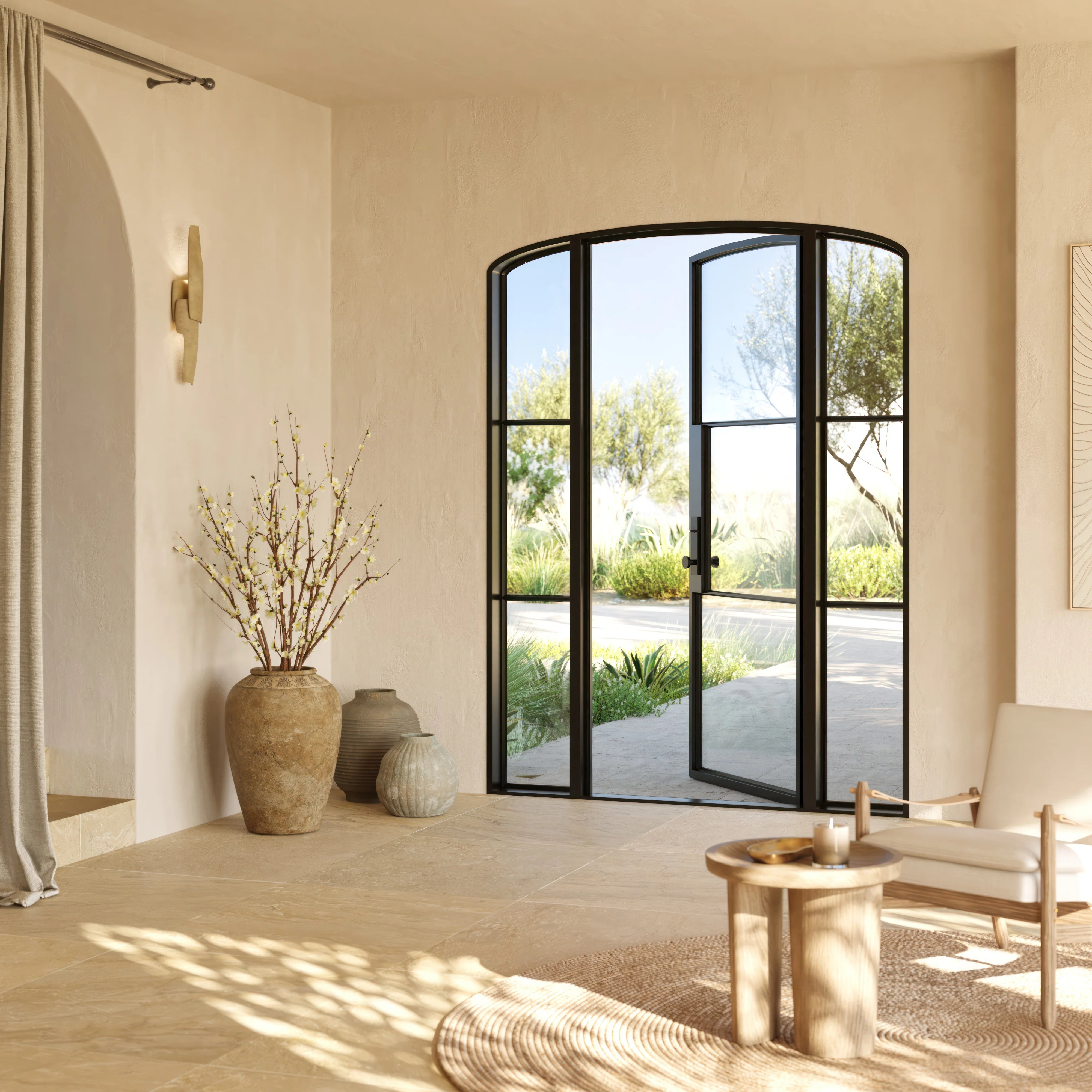 Air 4 single mini arch exterior steel door with side windows and slim frame