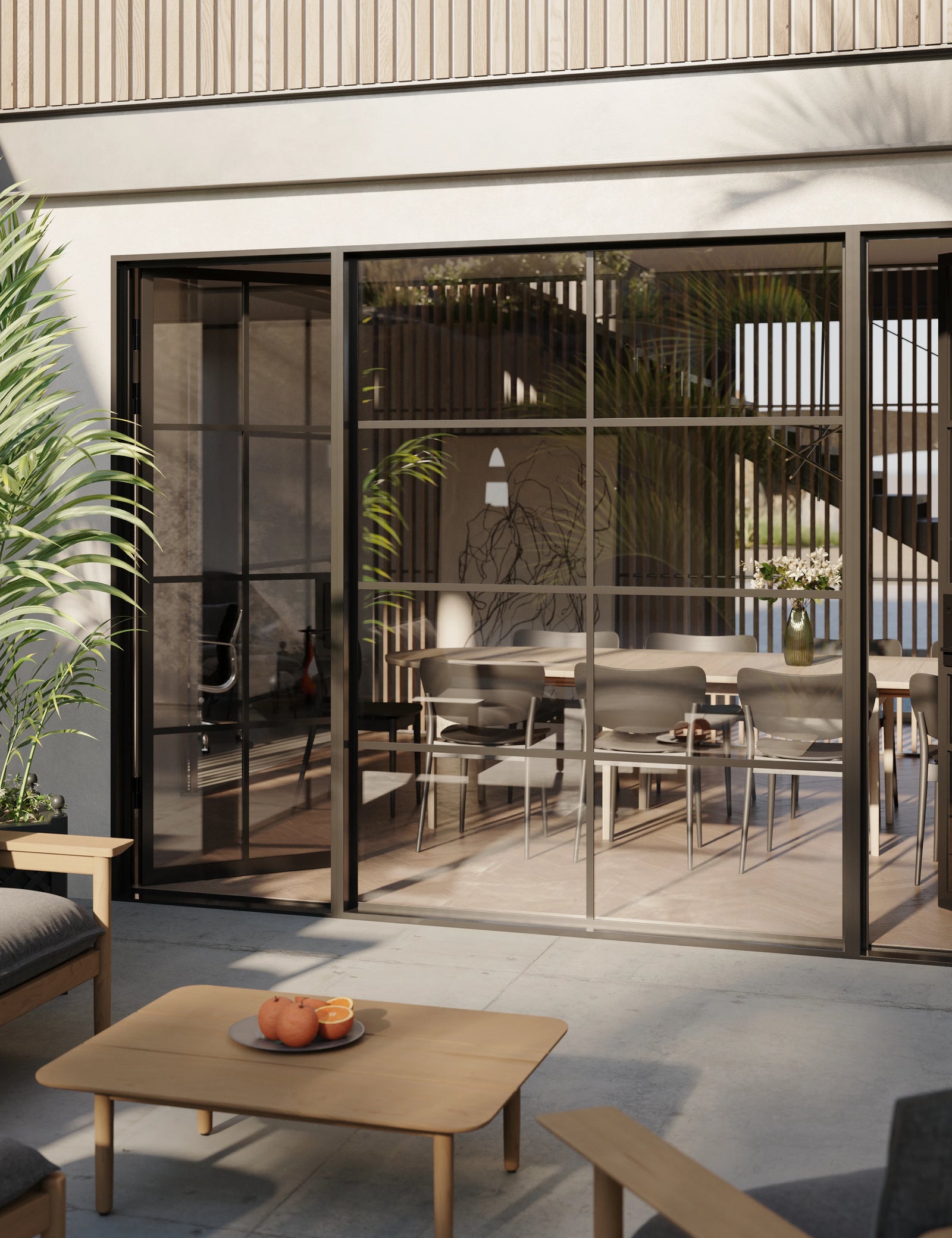 modern dual single entry doors with middle glass panel and insulation