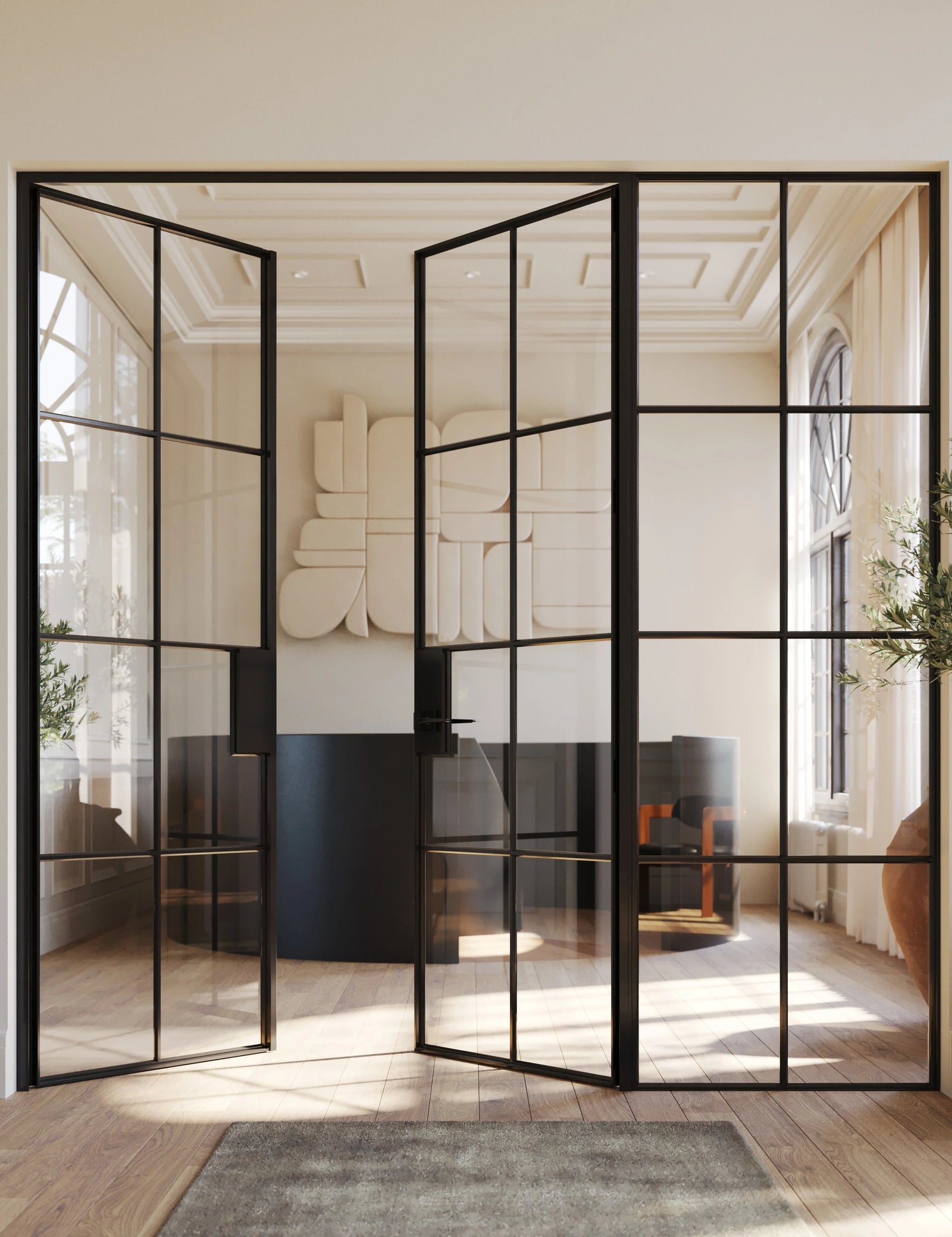Air 5 double flat interior doors with right sidelight hot-rolled steel factory style look