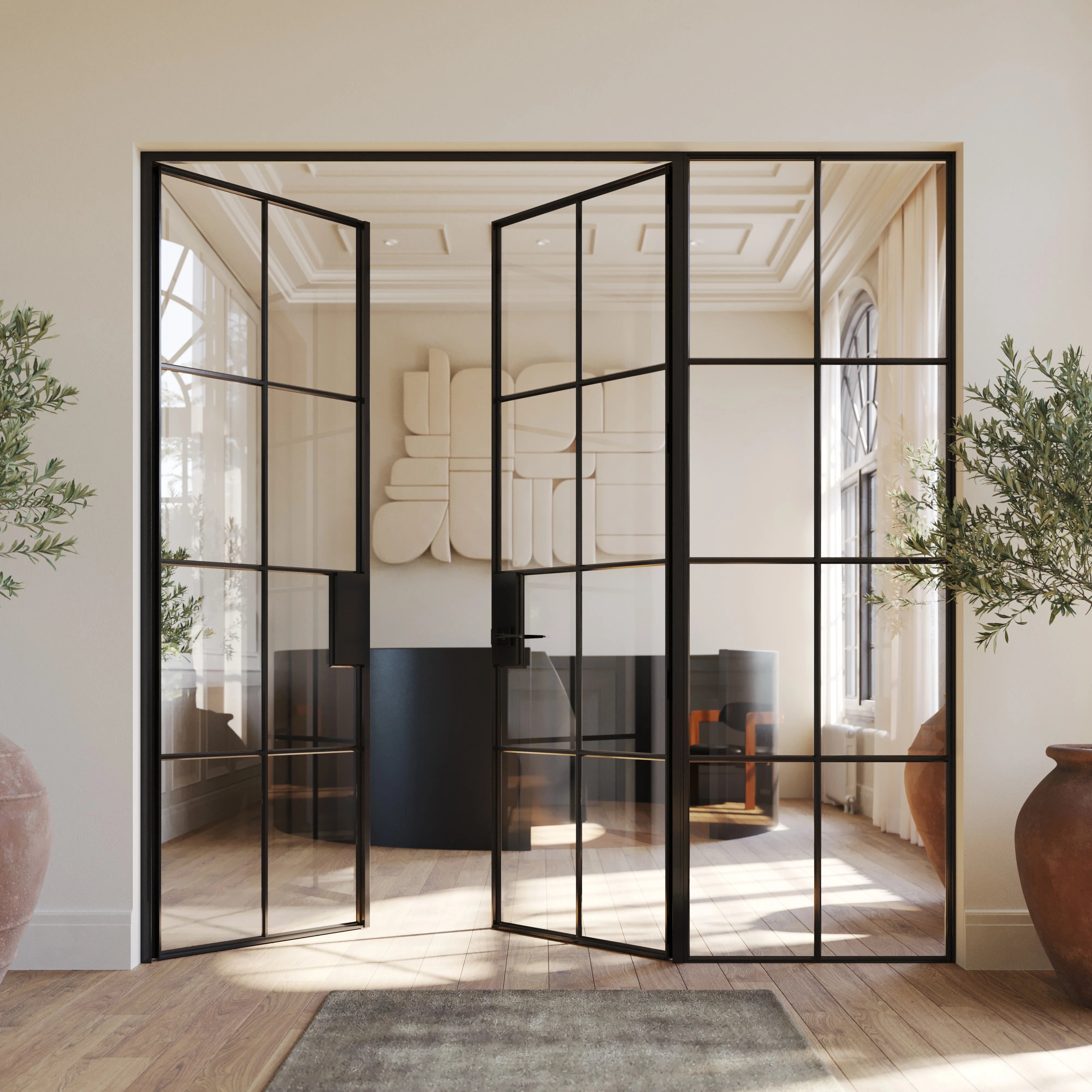 Air 5 double flat interior doors with right sidelight hot-rolled steel factory style look