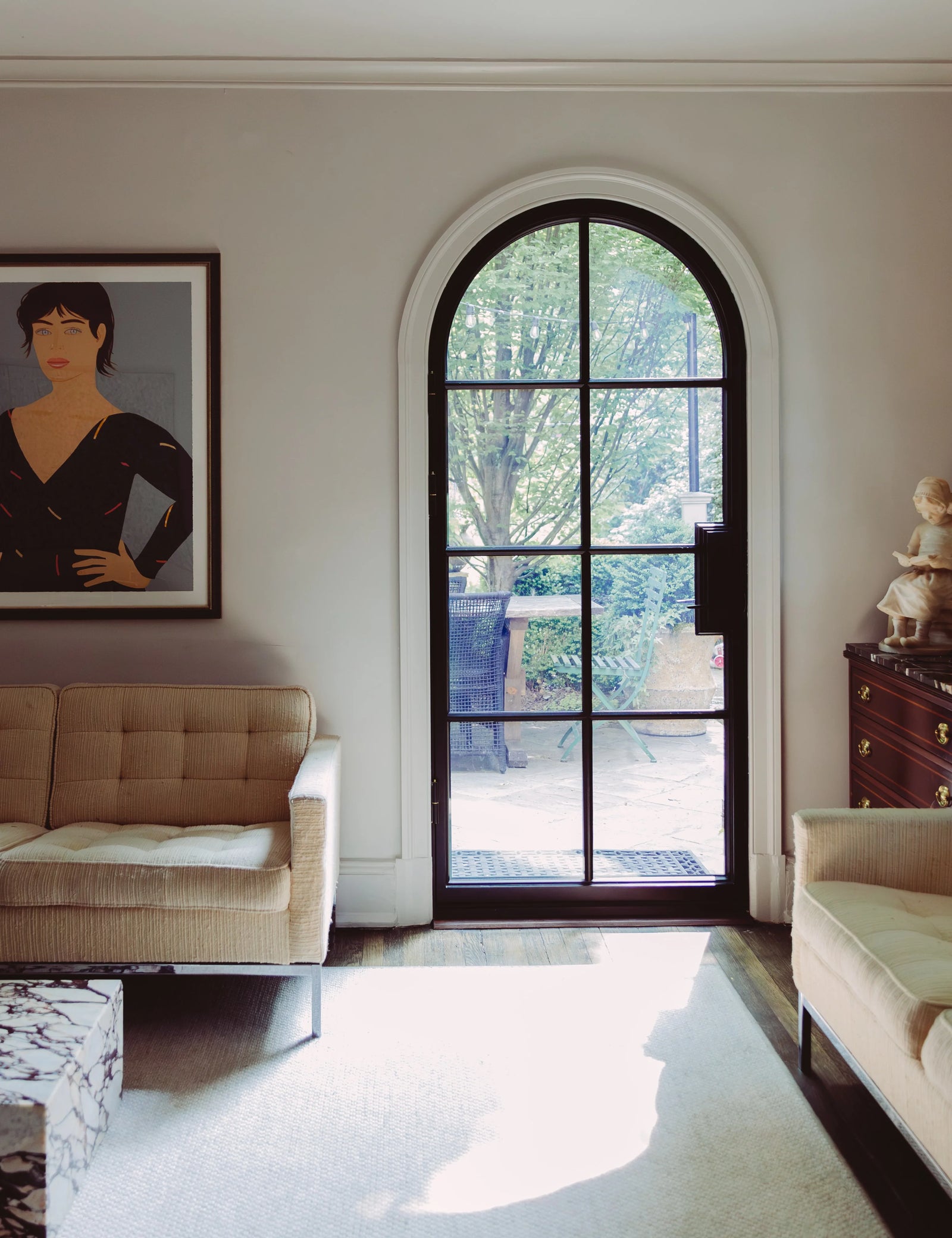 Modern single full arch steel entry door, insulated glazing