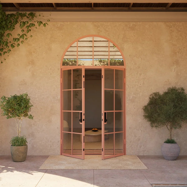 contemporary double door with full arch top glass and insulation