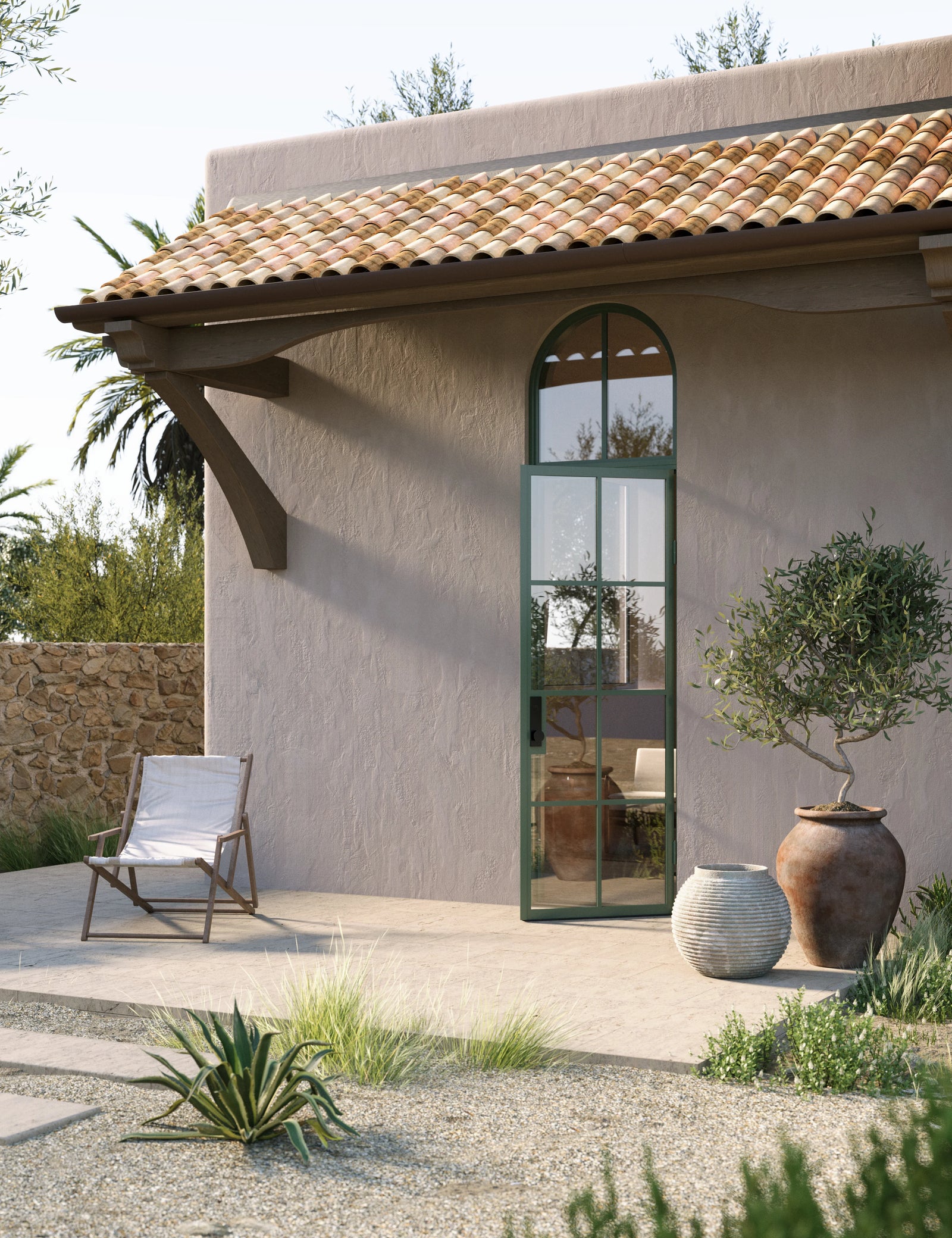 Exterior single flat steel door with full arch top window, NFRC rated and tempered glass