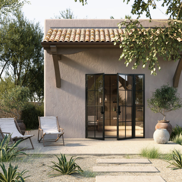 Air 5 double flat architectural steel entry door with right side window