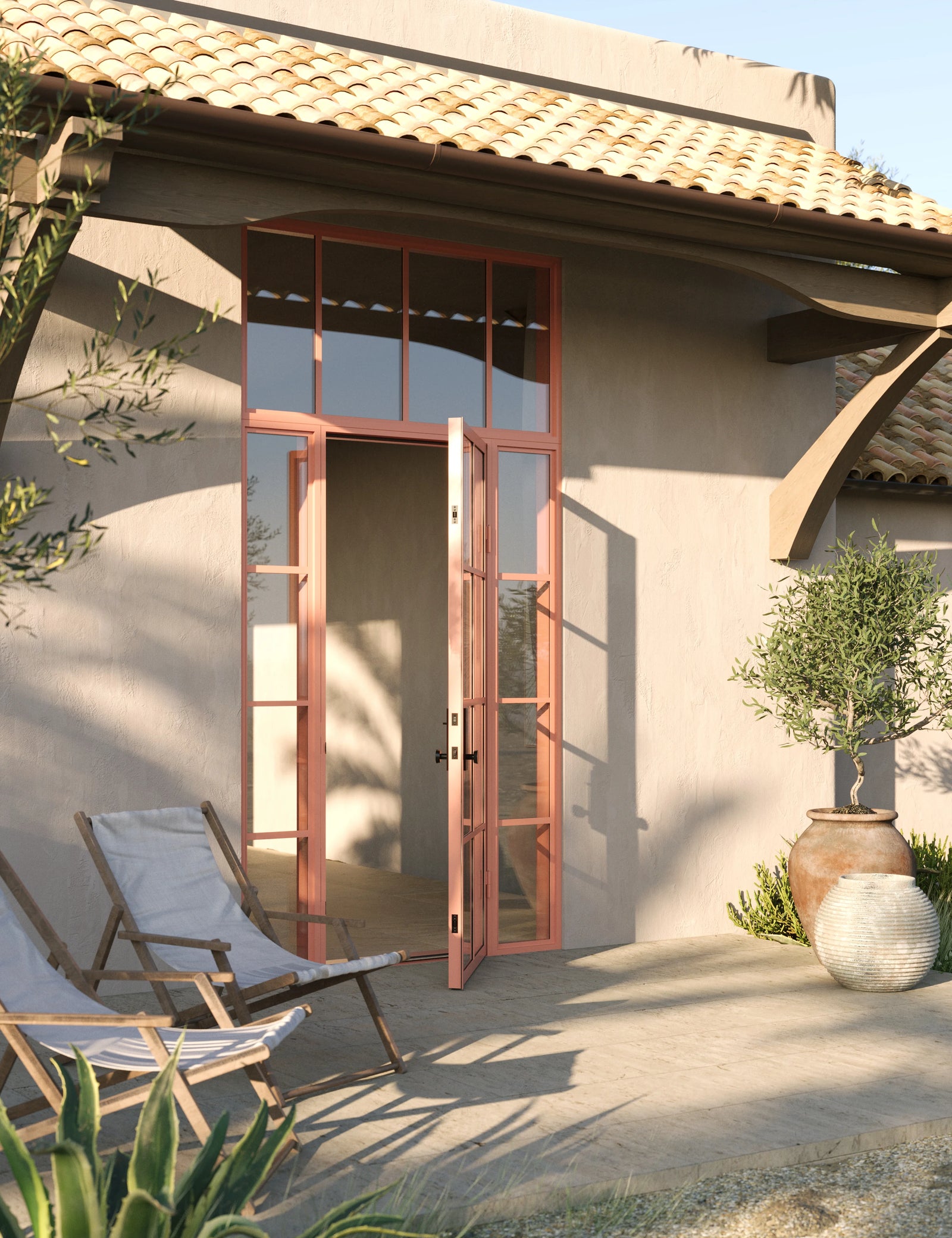 modern single entry door with side windows and top glass and insulated steel