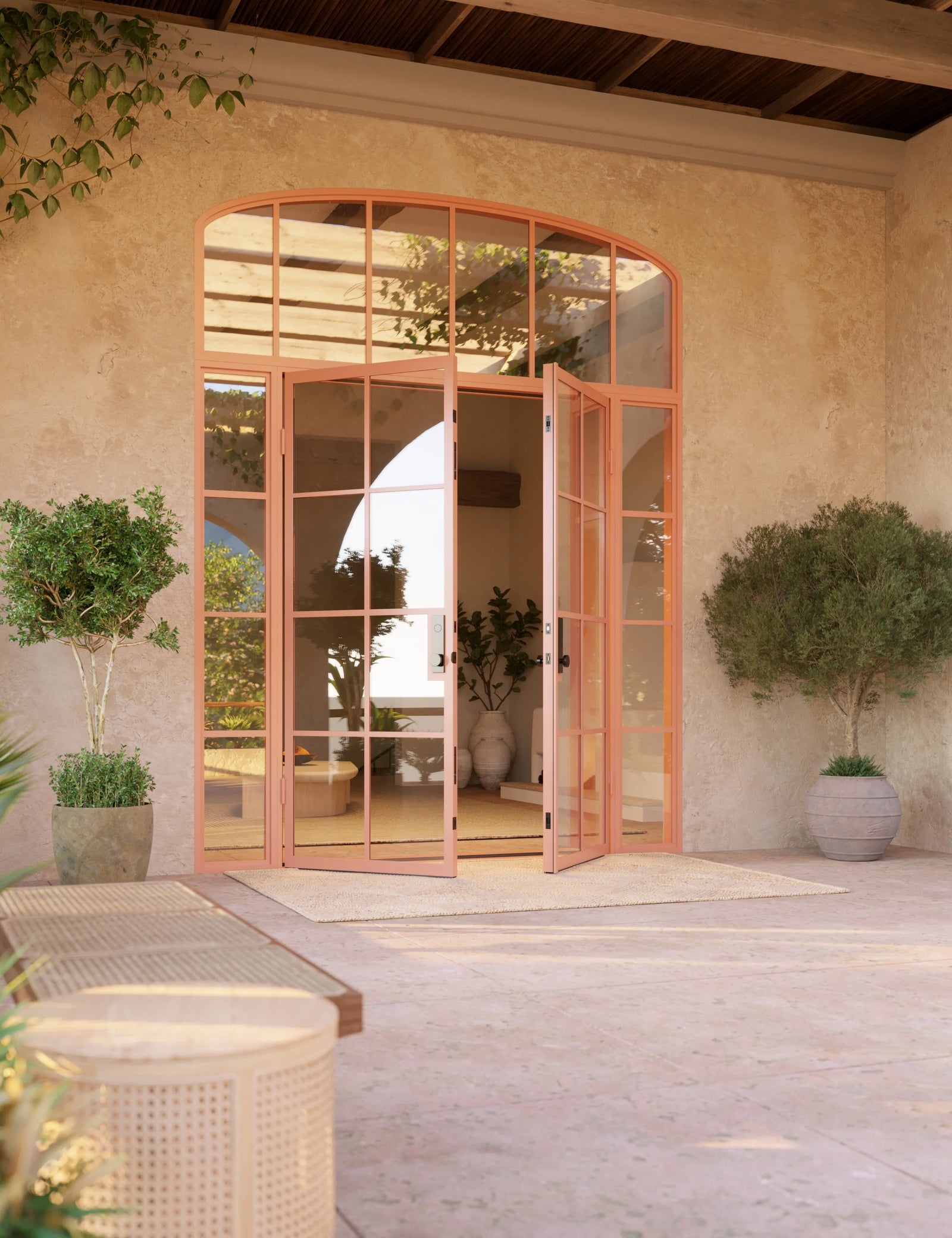 Air 5 double flat steel entry with side windows and mini arch top glass, prehung