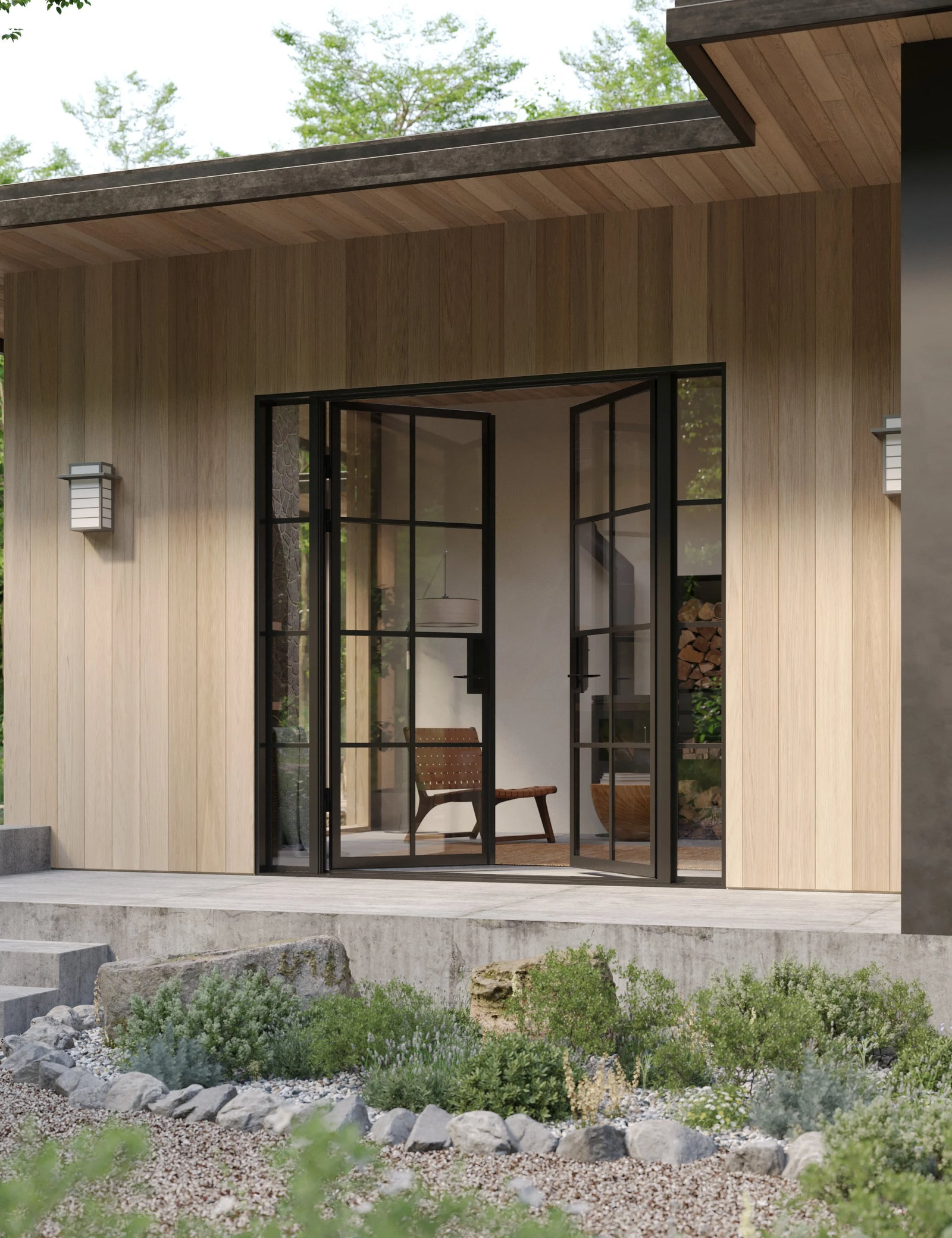 Exterior double door with side windows and insulated steel build