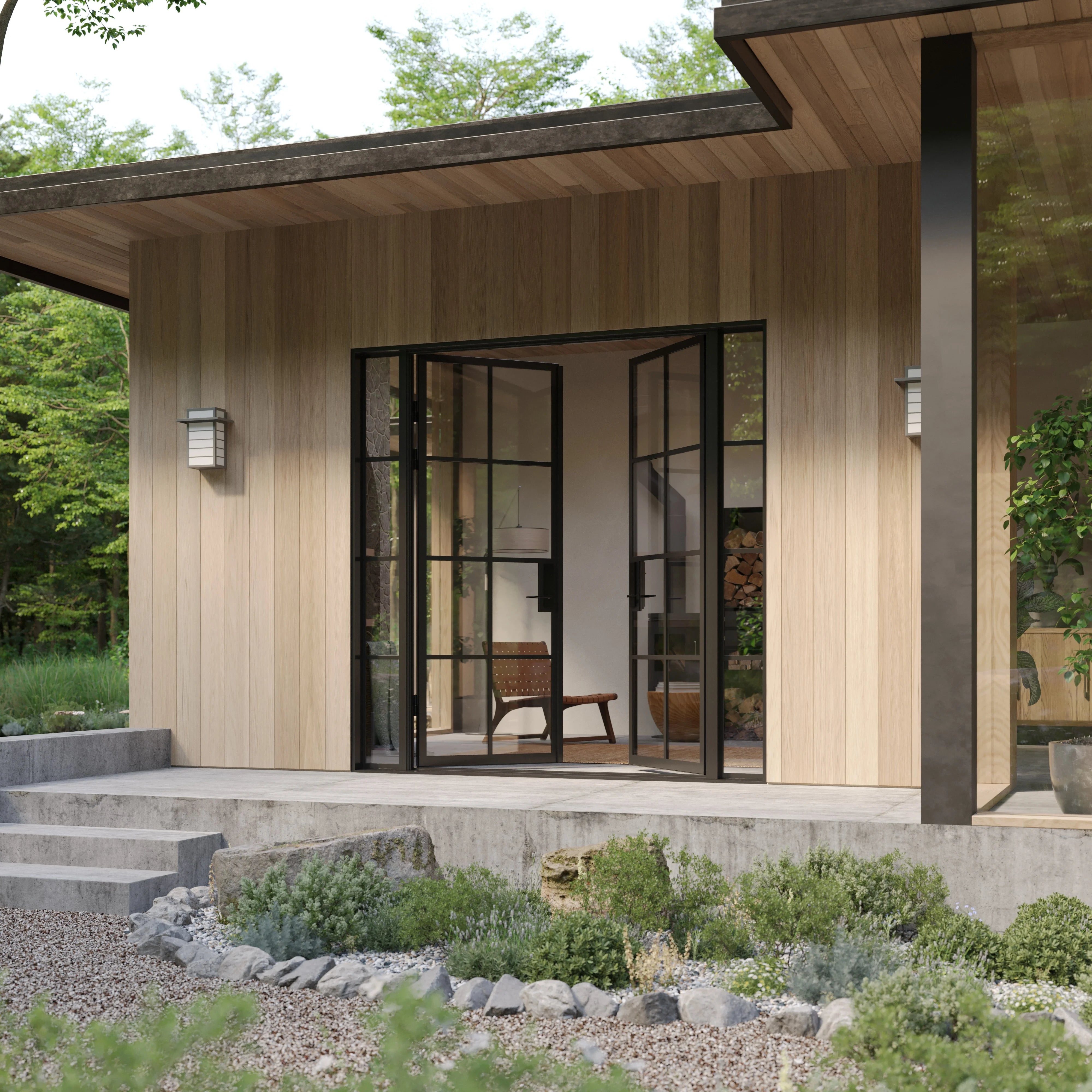 Exterior double door with side windows and insulated steel build
