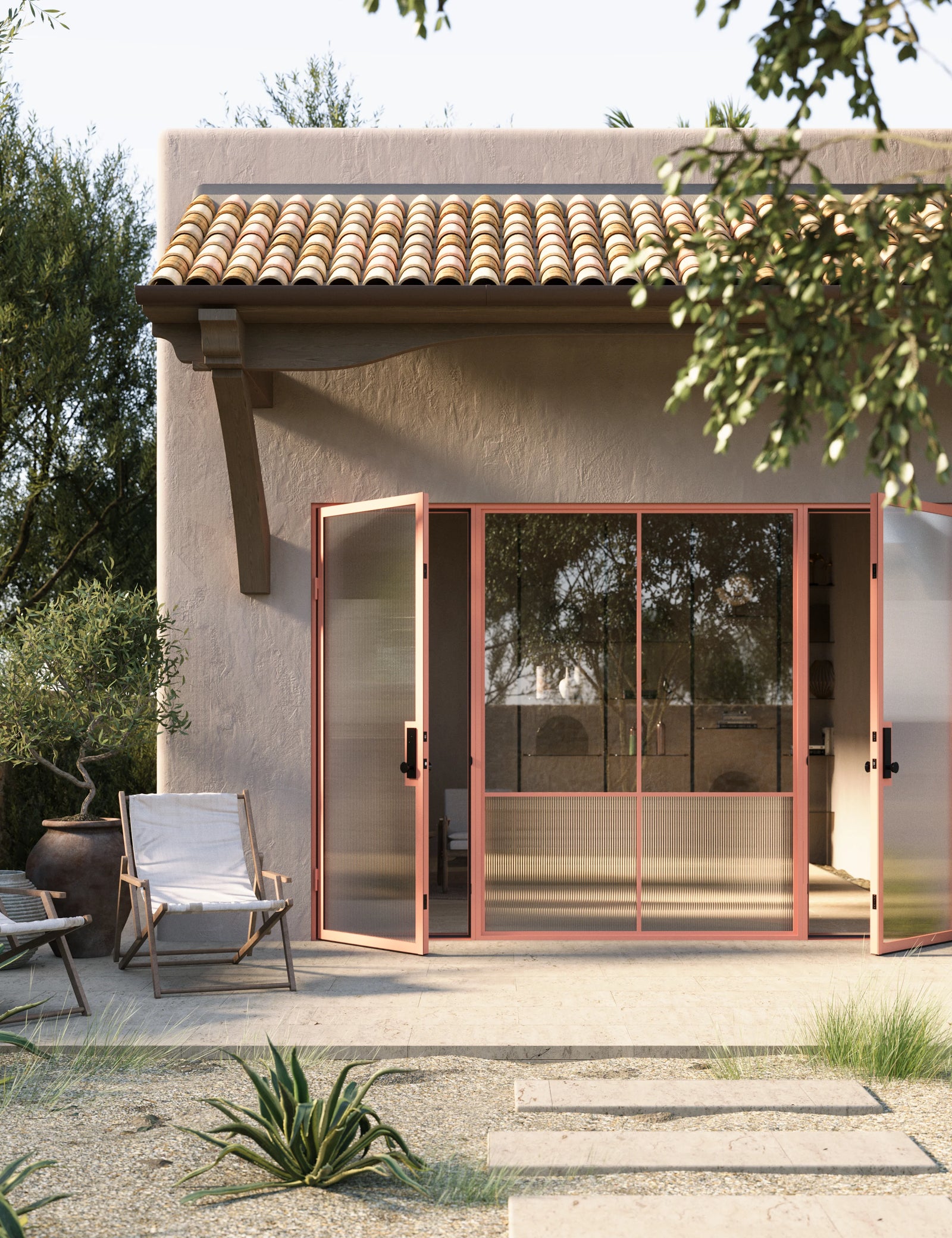Contemporary architectural steel double doors with middle fixed lite panel, Air Grand insulated glass system